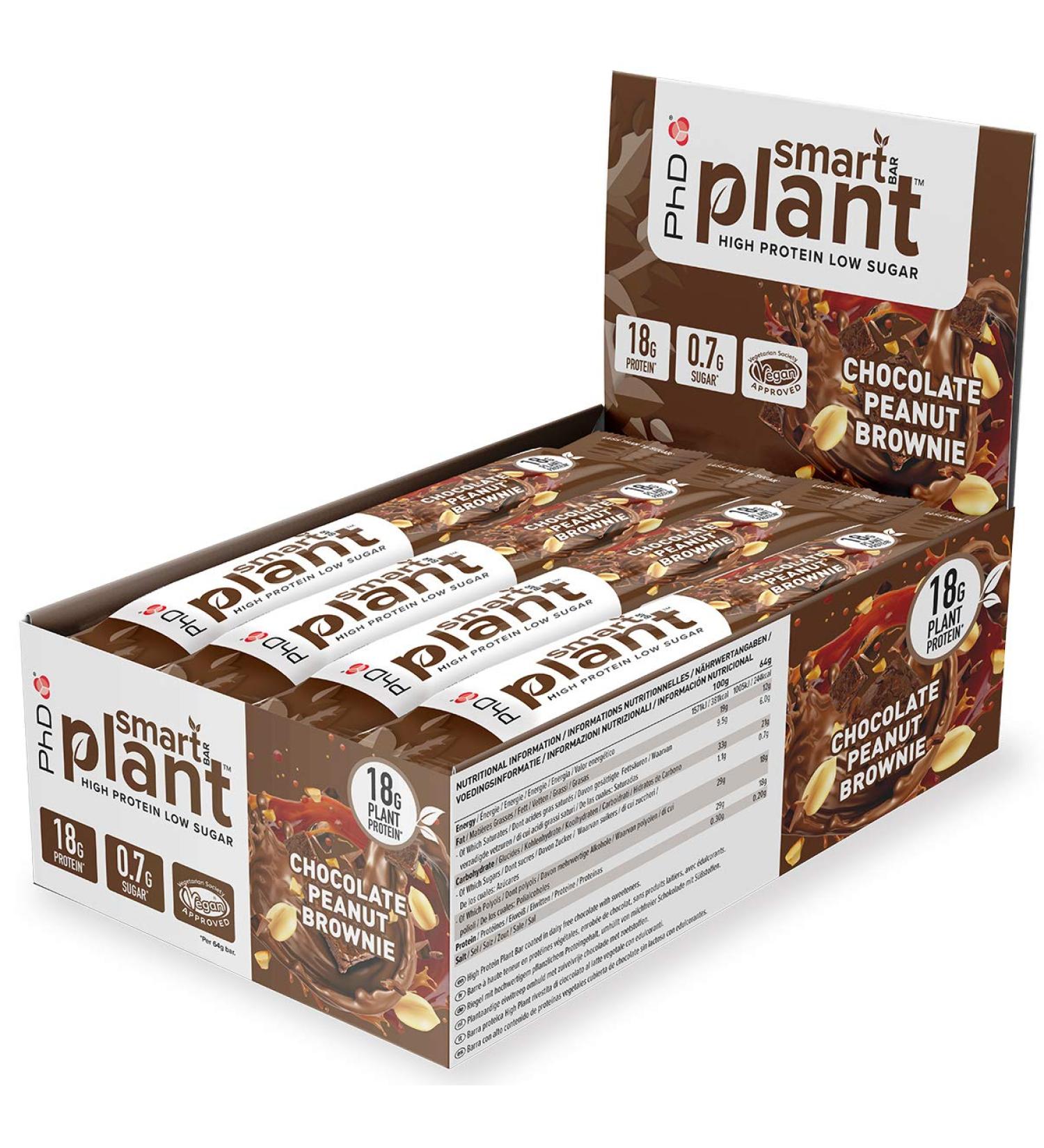 PHD Smart Plant Protein Bar - Vegan Low Sugar High Protein - Peanut Blondie 12 Pack (12 x 64g) - Buy Online on GoSupps.com