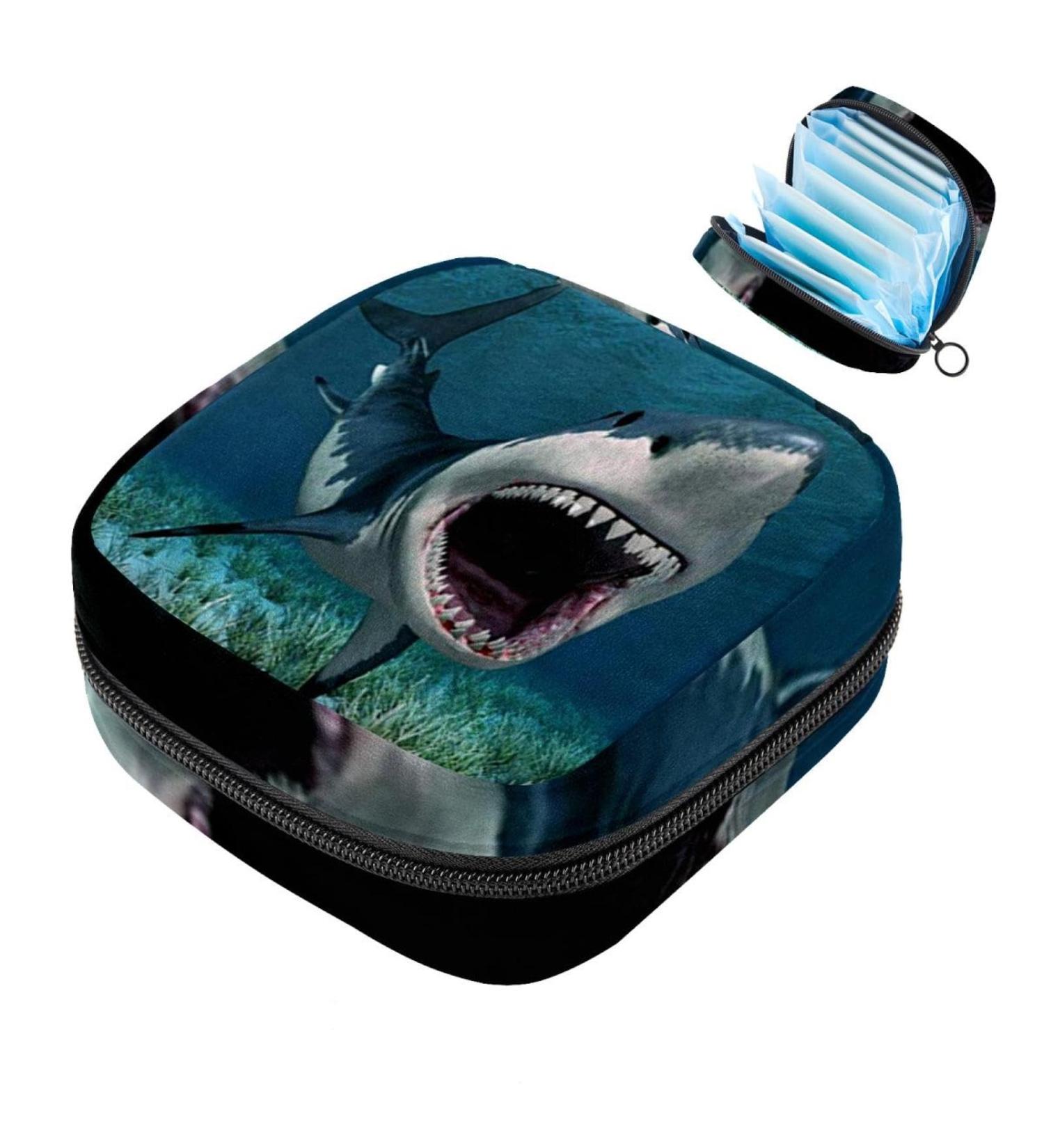 Portable Women's Binding Bags | Menstrual Cup Pocket & Pads | Shark Pattern for Teens - Buy Online on GoSupps.com