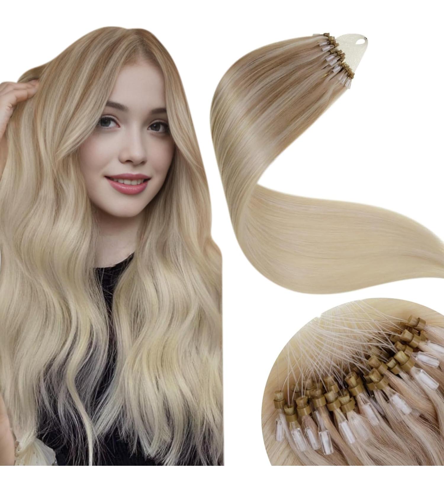 Shop Laavoo Microring Real Hair Extensions - Blonde Balayage & Ash Blonde Ombre | 35cm Invisible Extensions | 50 Strands - Buy Online on GoSupps.com