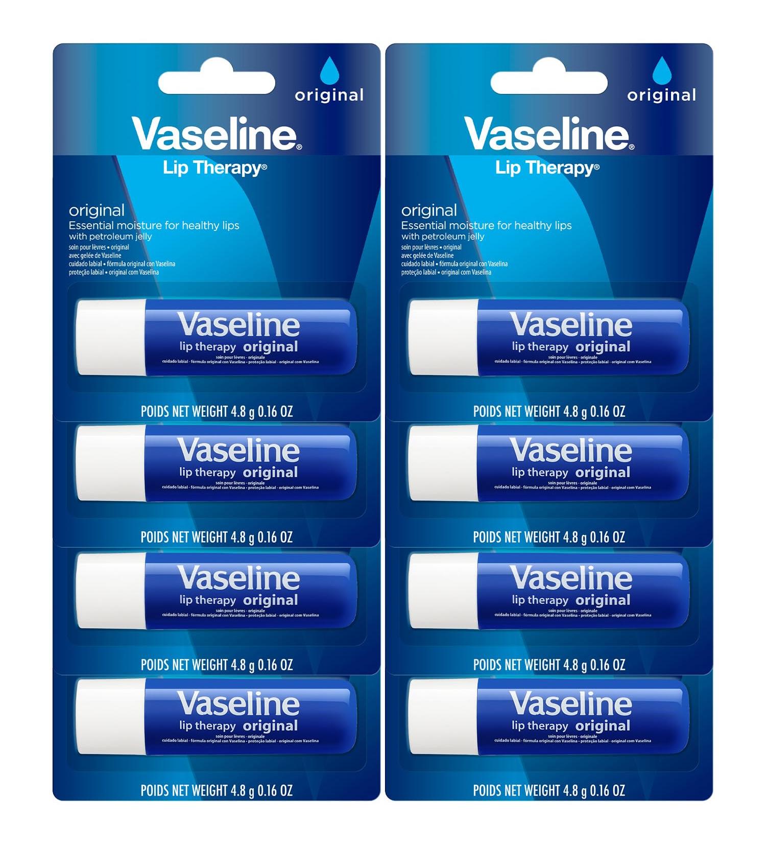 Vaseline Lip Therapy Original - Fast-Acting Moisturizer for Very Dry Lips | Lip Balm Stick (Pack of 8 - Buy Online on GoSupps.com