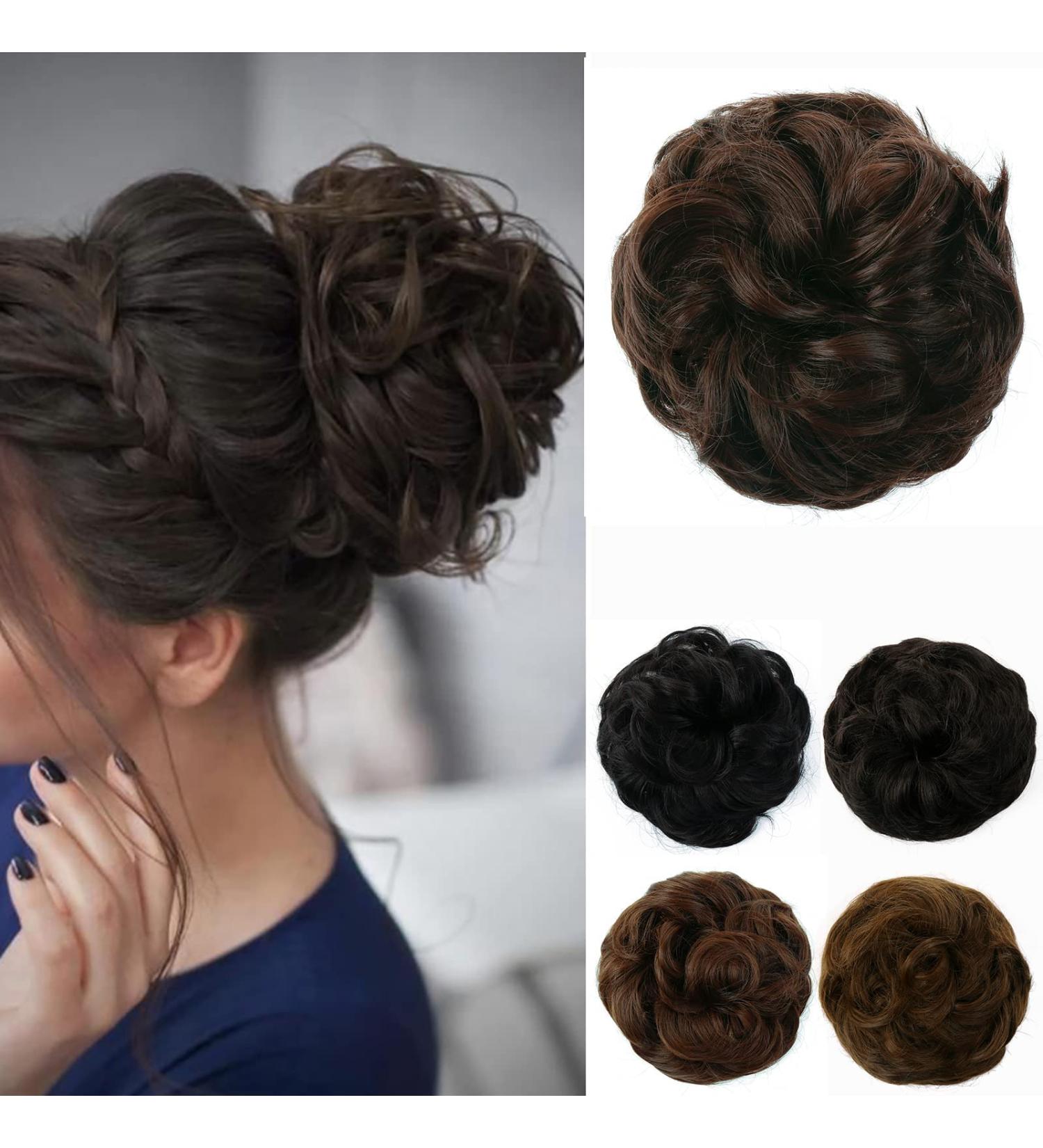 JJstar Dark Brown Messy Hair Bun Curly Wavy Scrunchies for Women - Synthetic Chignons - Buy Online on GoSupps.com