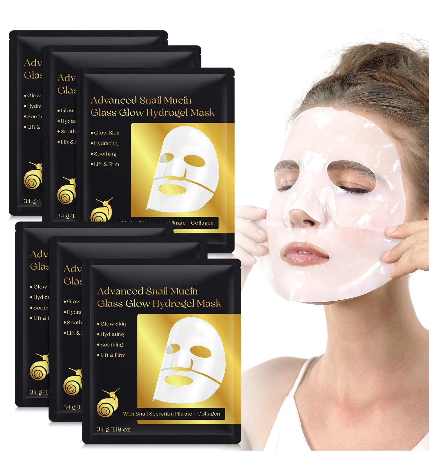 Uocasi Snail Mucin Sheet Mask 6EA Hydrogel Collagen Mask for Face Masks Skin Care Self Care Stocking Stuffers Deep Moisturizing Travel Essentials Gifts for Women - Buy Online on GoSupps.com