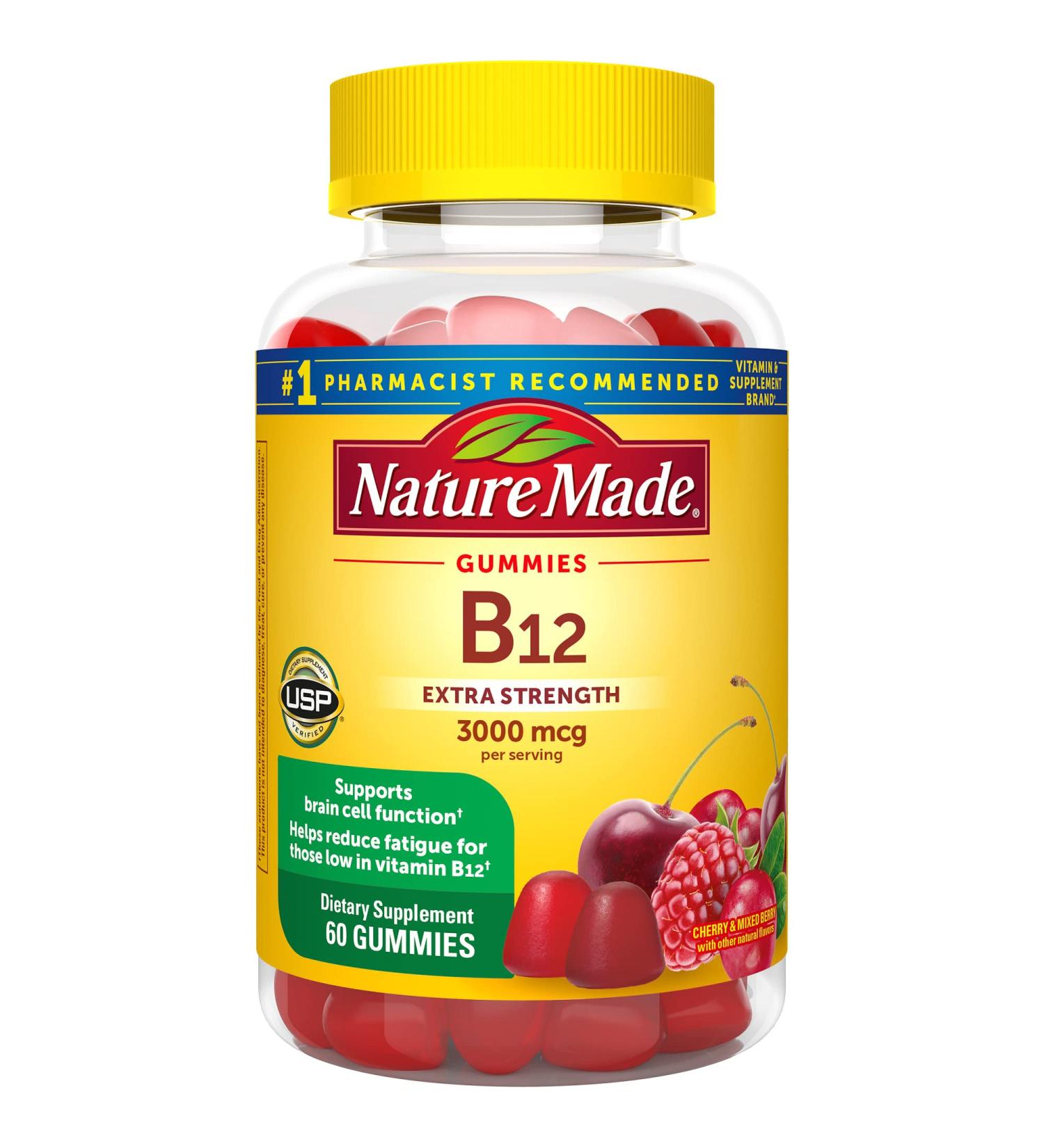 Nature Made Extra Strength Vitamin B12 Gummies 3000 mcg - Energy Metabolism Support - 60 Gummies - Buy Online on GoSupps.com