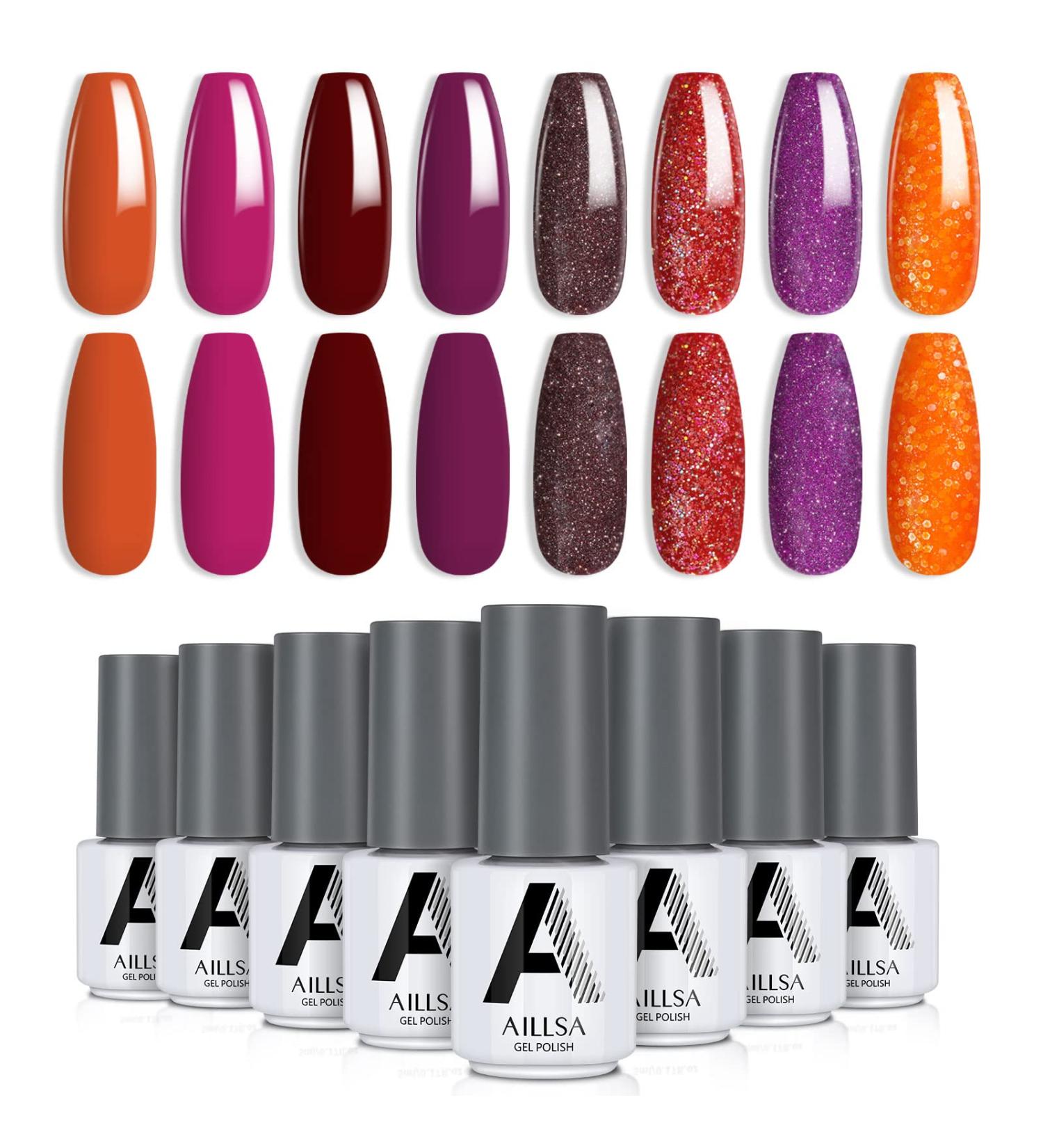AILLSA Red Glitter Gel Nail Polish Set - 8 Colors for 2022 Spring Summer | Soak Off UV Gel Polish Kit for Nail Art Manicure - Perfect Holiday Gift for Women & Girls - Buy Online on GoSupps.com