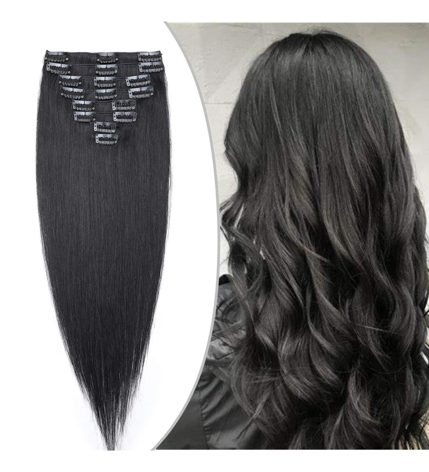 Shop Black #1 Clip In Extensions - Real Remy Human Hair 8 Wefts 18 Clips 80g 45cm - Premium Quality Online - Buy Online on GoSupps.com