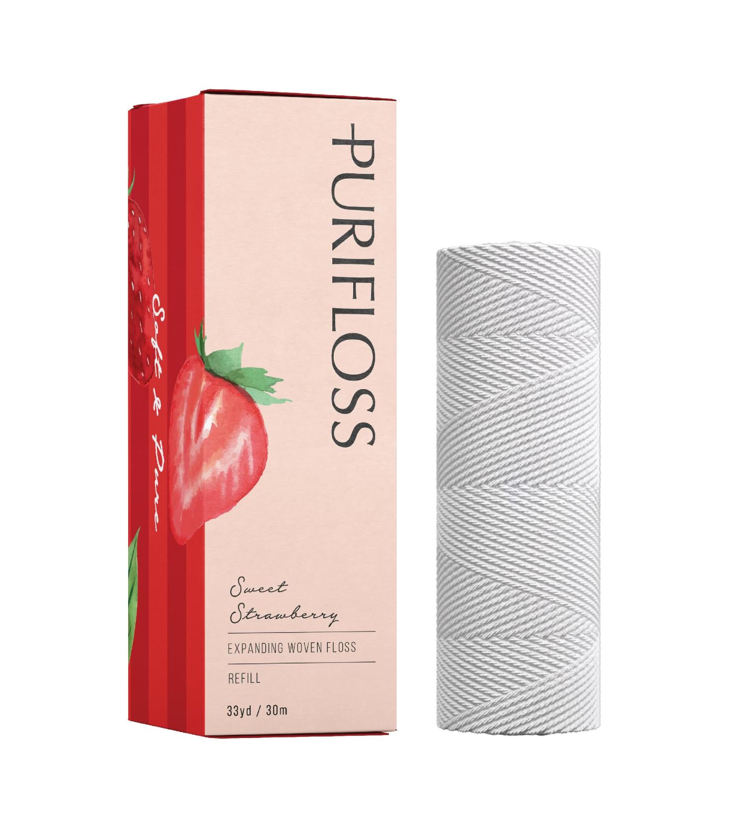 Premium Expanding Woven Dental Floss - Sweet Strawberry Refill | PTFE & PFAS Free Dentist Recommended Vegan & Kid Friendly - 33yd - Buy Online on GoSupps.com