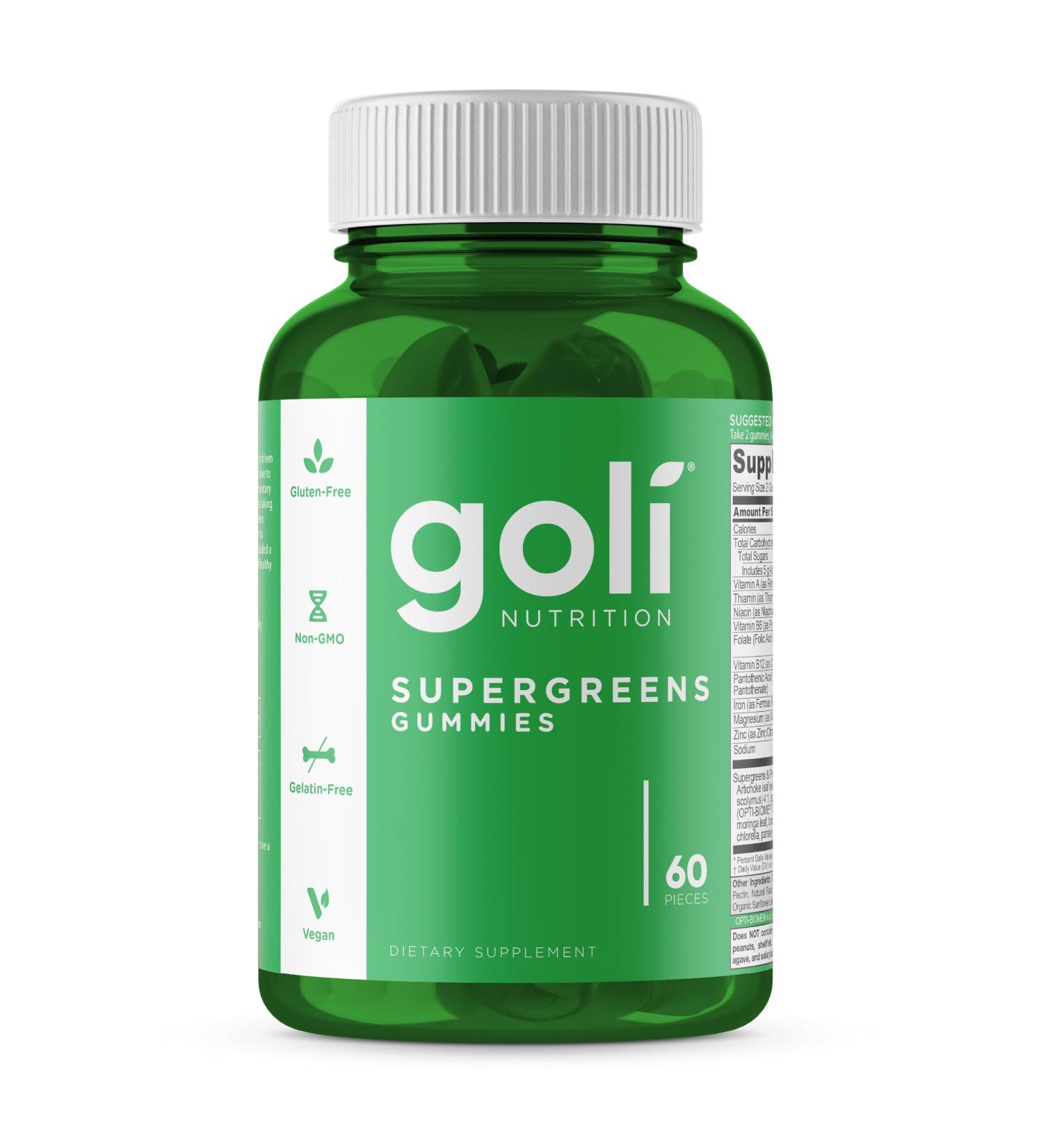 Goli Nutrition Supergreens Gums 60 Vegan Gums Gelatin Free Gluten Free Vegetarian Soy-Free Non-GMO - Buy Online on GoSupps.com