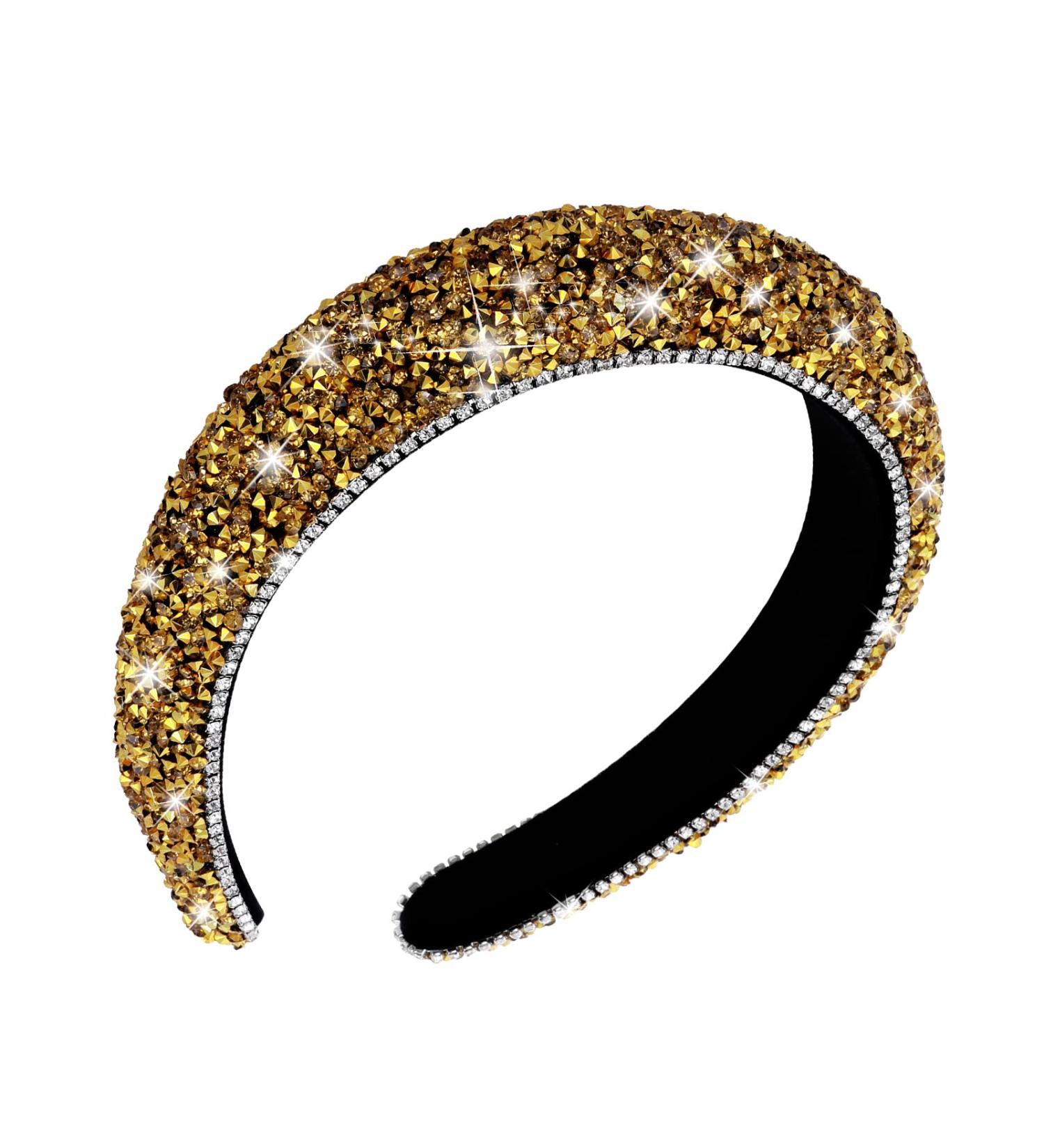 WLLHYF Rhinestone Jeweled Wedding Bridal Headband | Wide Band Hairpiece with Crystal Diamond | Sparkly Golden Hair Accessory for Women - Buy Online on GoSupps.com
