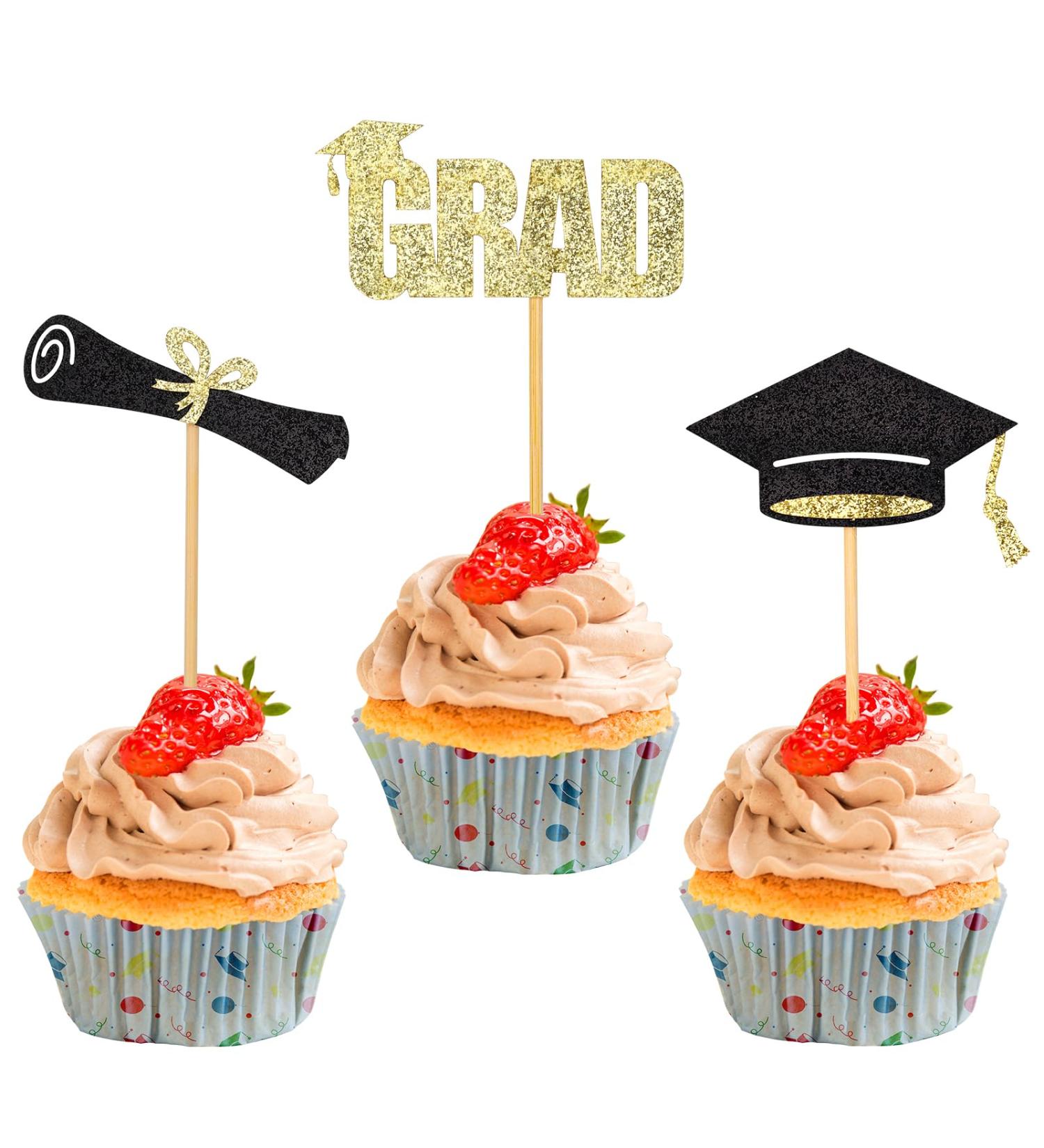 36pcs Graduation Cupcake Toppers 3 Styles Graduation Cap Cupcake Toppers Glitter Diploma Cupcake Toppers Graduation Cake Decorations for Graduation Theme Party Supplies - Buy Online on GoSupps.com