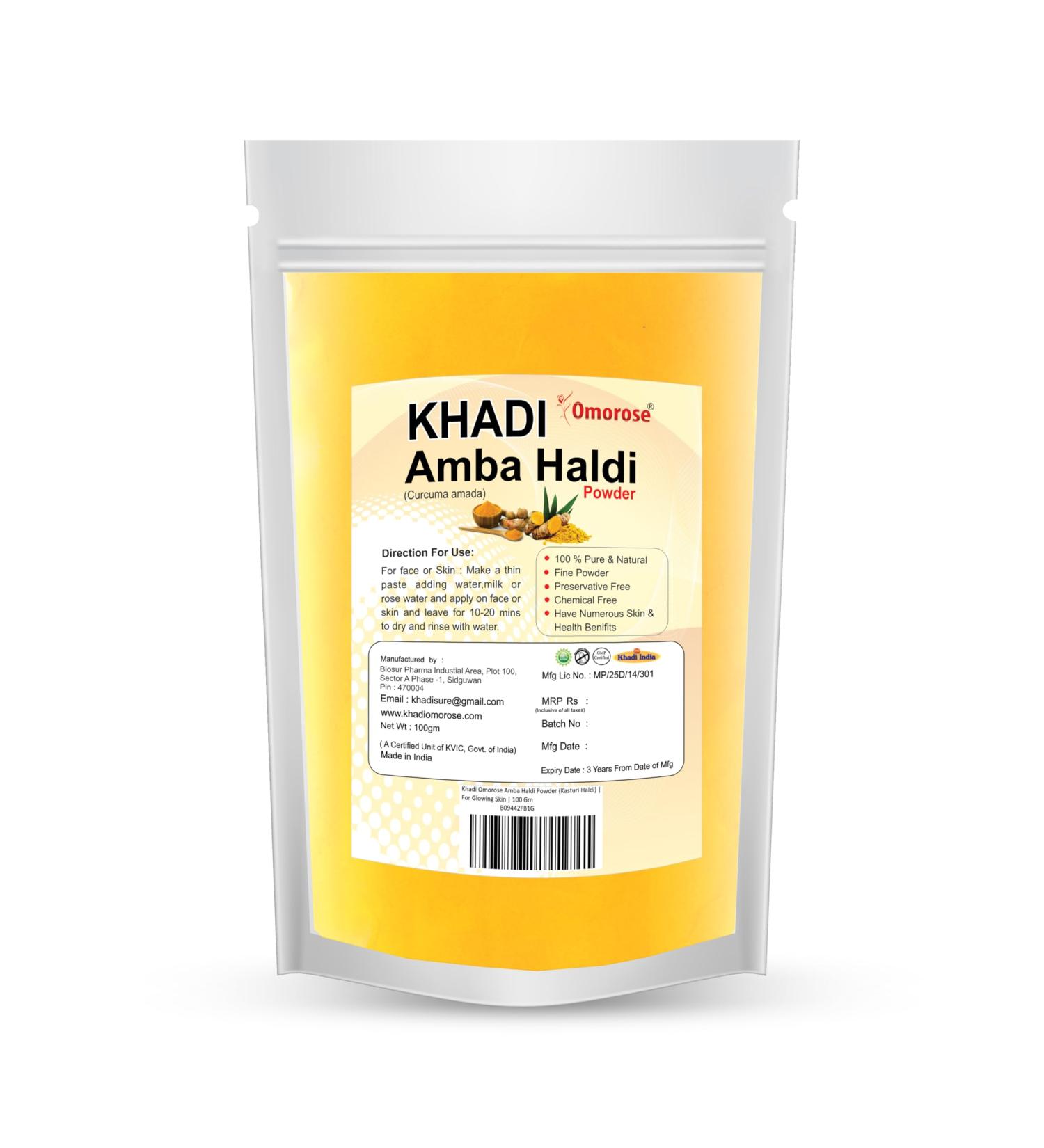 Biosur Pharma Khadi Omorose Kasturi Haldi Amba Haldi Powder For radiant skin 100 Gm Amba Haldi 100 g Pack of 1 - Buy Online on GoSupps.com