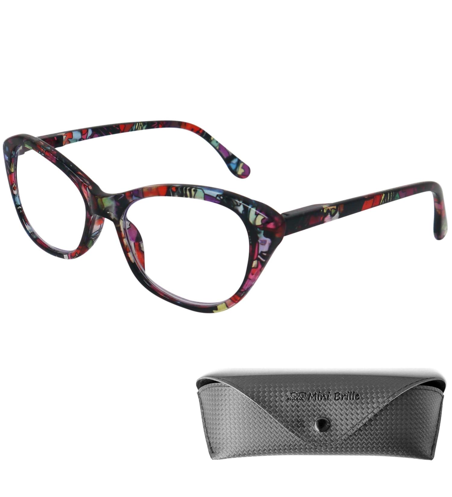 Mini Cat Eye Reading Glasses with Blue Light Filter - Anti-Flashing Floral Pattern 2.5 Diopters Free Case - Buy Online on GoSupps.com