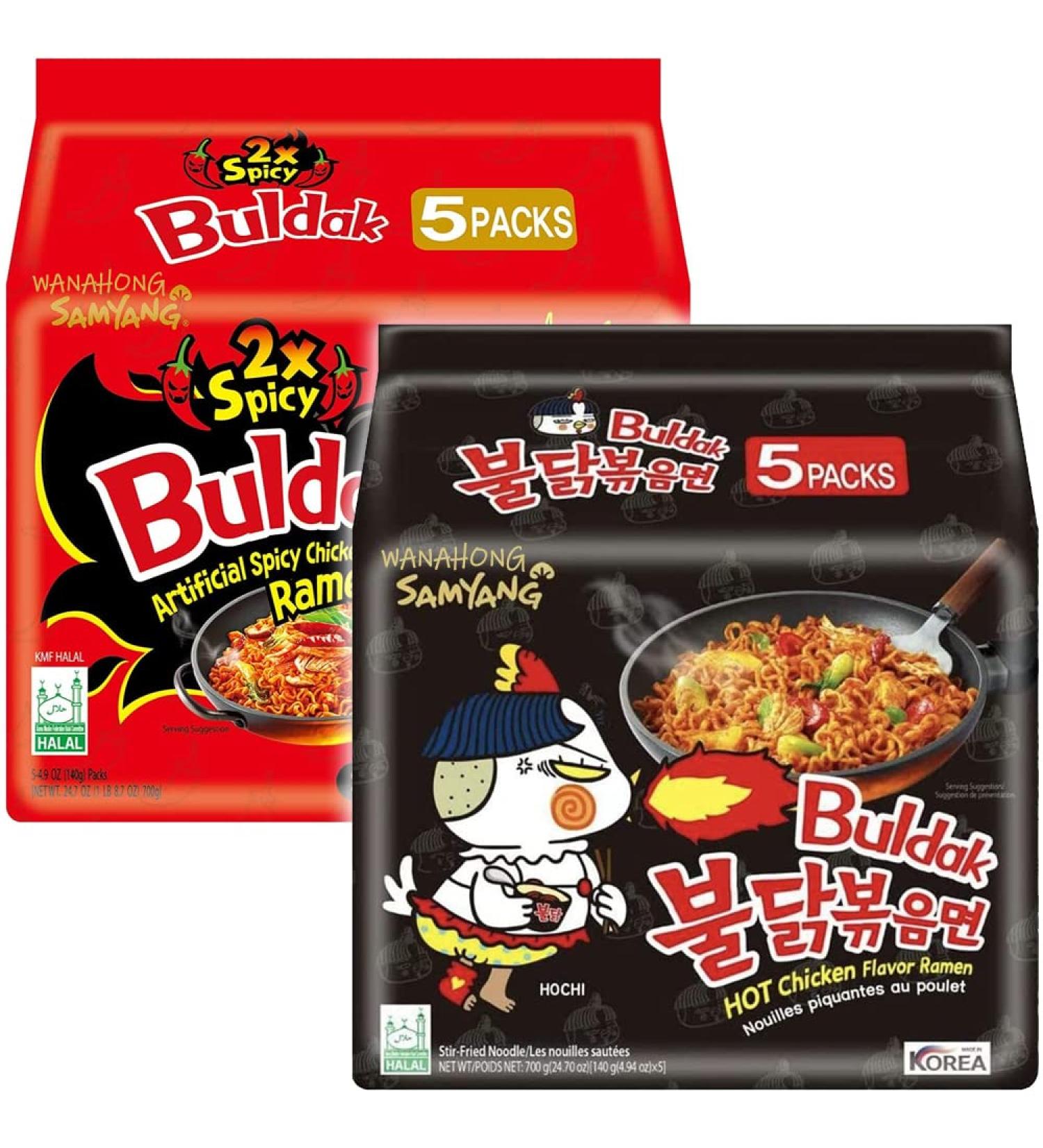 WaNaHong Samyang Stir Fried Hot Chicken Flavour Ramen Noodles - Original (5 Packs) & Double Spicy (5 Packs) - Buy Online on GoSupps.com