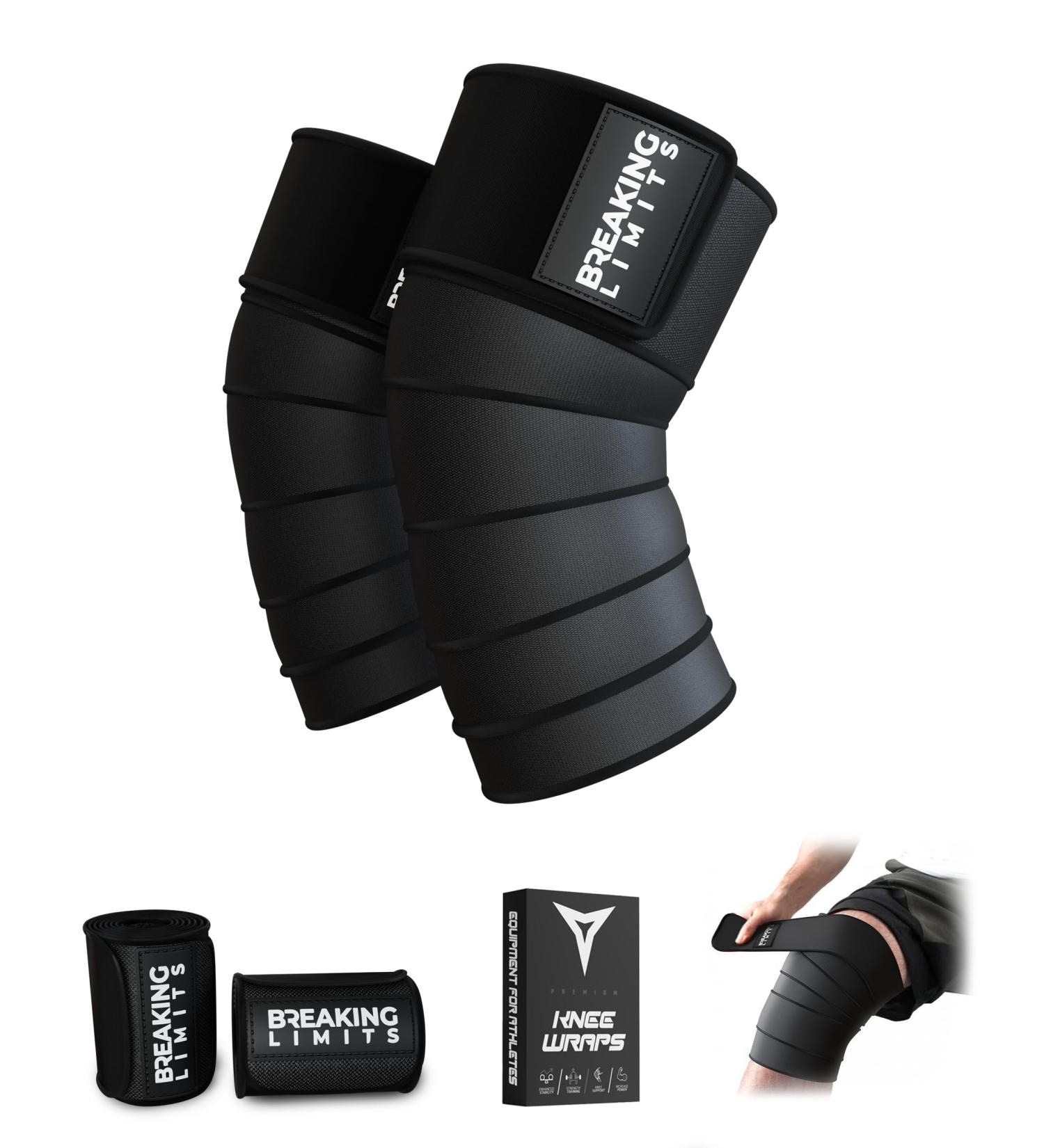 Breaking Limits Kniebandage - Optimal Knee Sleeves for Powerlifting Gym & Strength Training - 200cm Wraps for Enhanced Performance - Buy Online on GoSupps.com