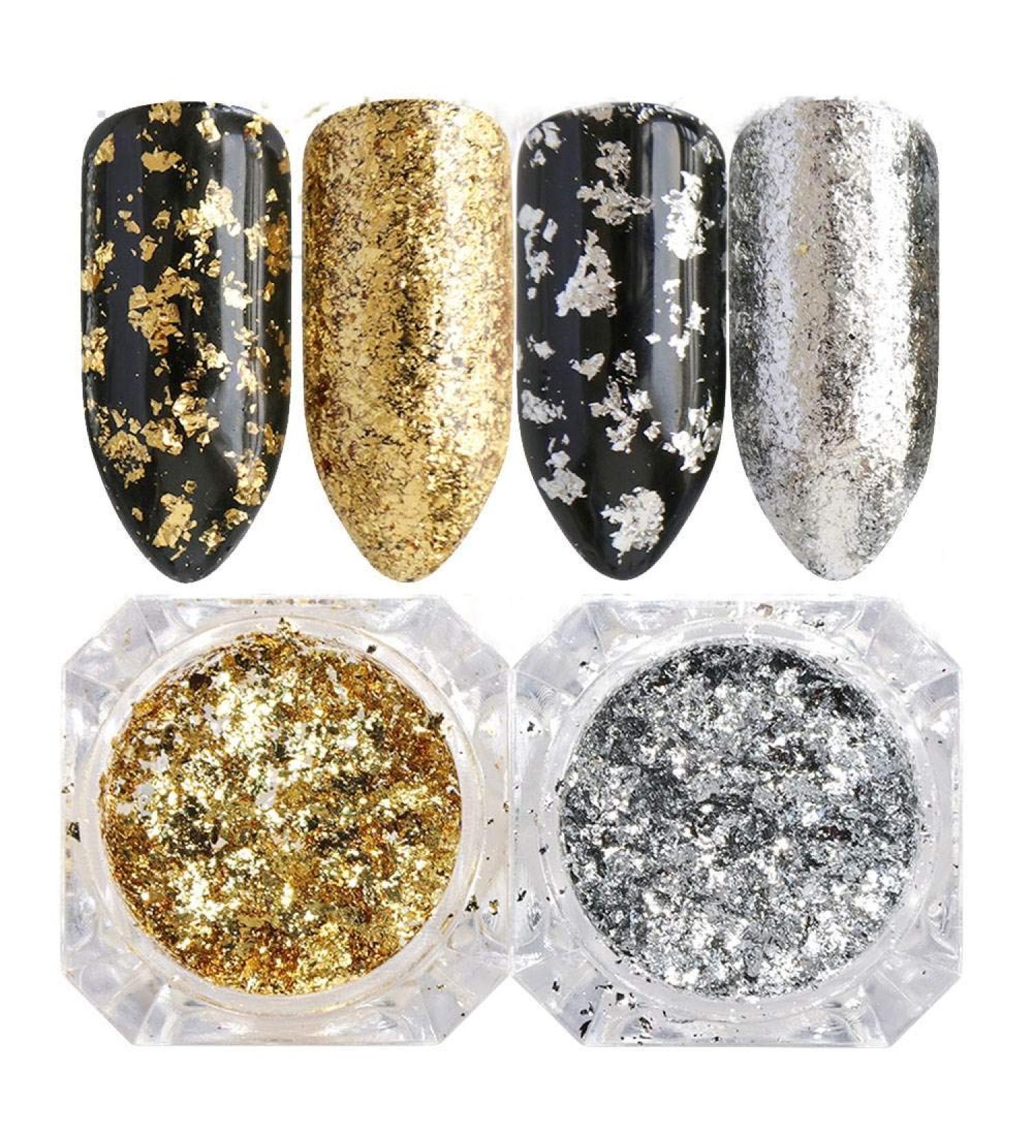 Nail Foil Holographic Glitter Powder Kit - Gold/Silver| Mirror Effect Pigments for Nail Art | Chrome Pigment Decorations - 2 Box/Set - Buy Online on GoSupps.com