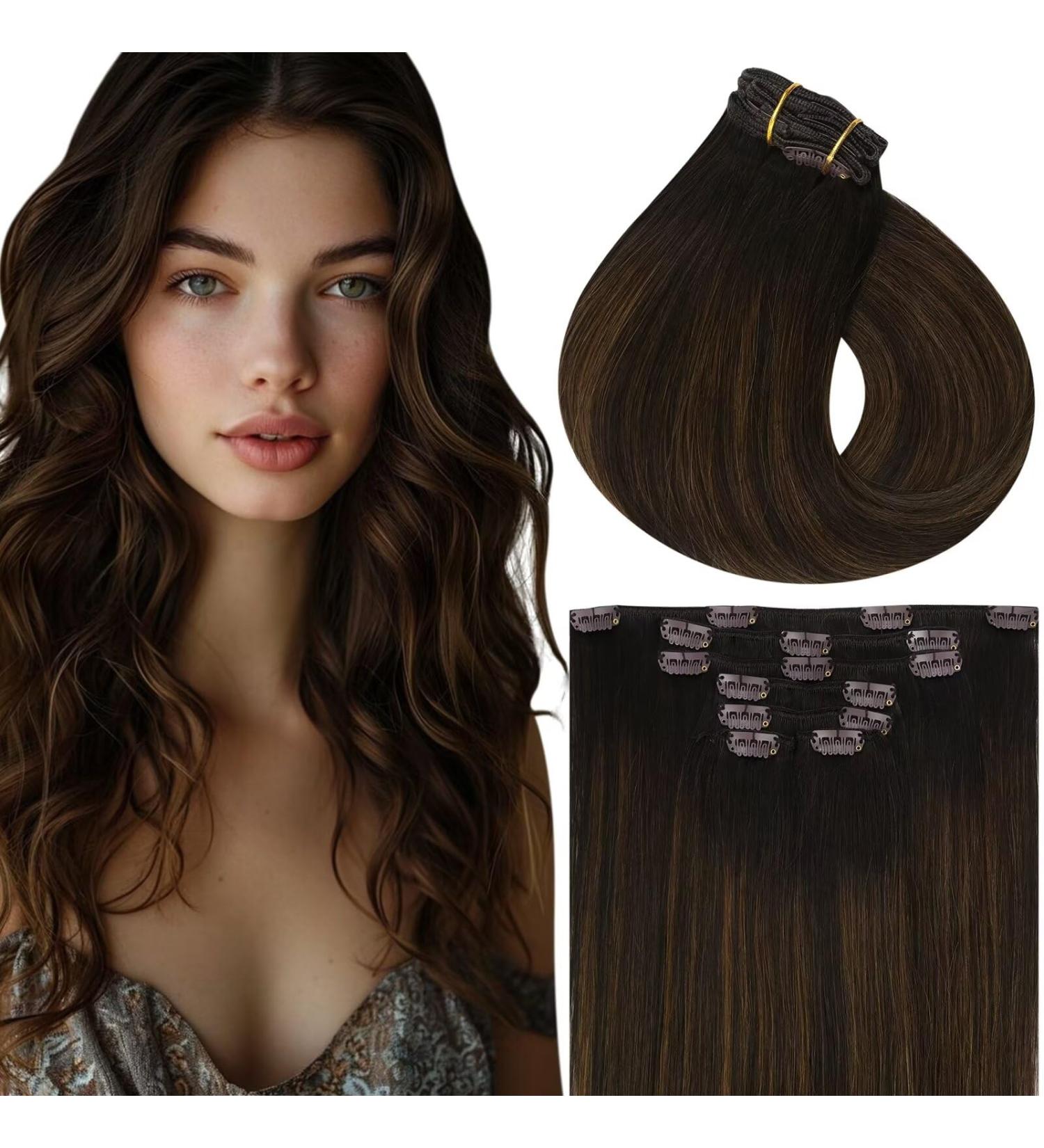 Vivien Clip-In Extensions | Real Remy Hair | Darkest Brown to Light Brown #2/8/2 | 30cm 80g 7PCS | 12 Inch Hair Extensions - Buy Online on GoSupps.com