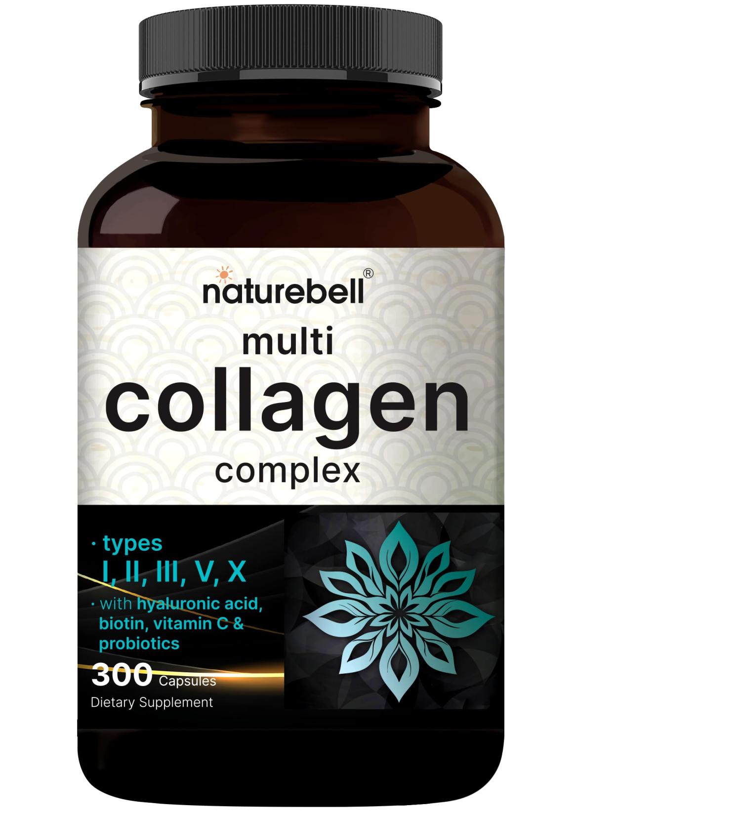 Multi Collagen Pills for Women & Men (Type I II III V X) 300 Capsules | Hydrolyzed Collagen Peptides With Probiotics Hyaluronic Acid & Biotin | Recovery Hair Skin Nails & Joints Support - Buy Online on GoSupps.com