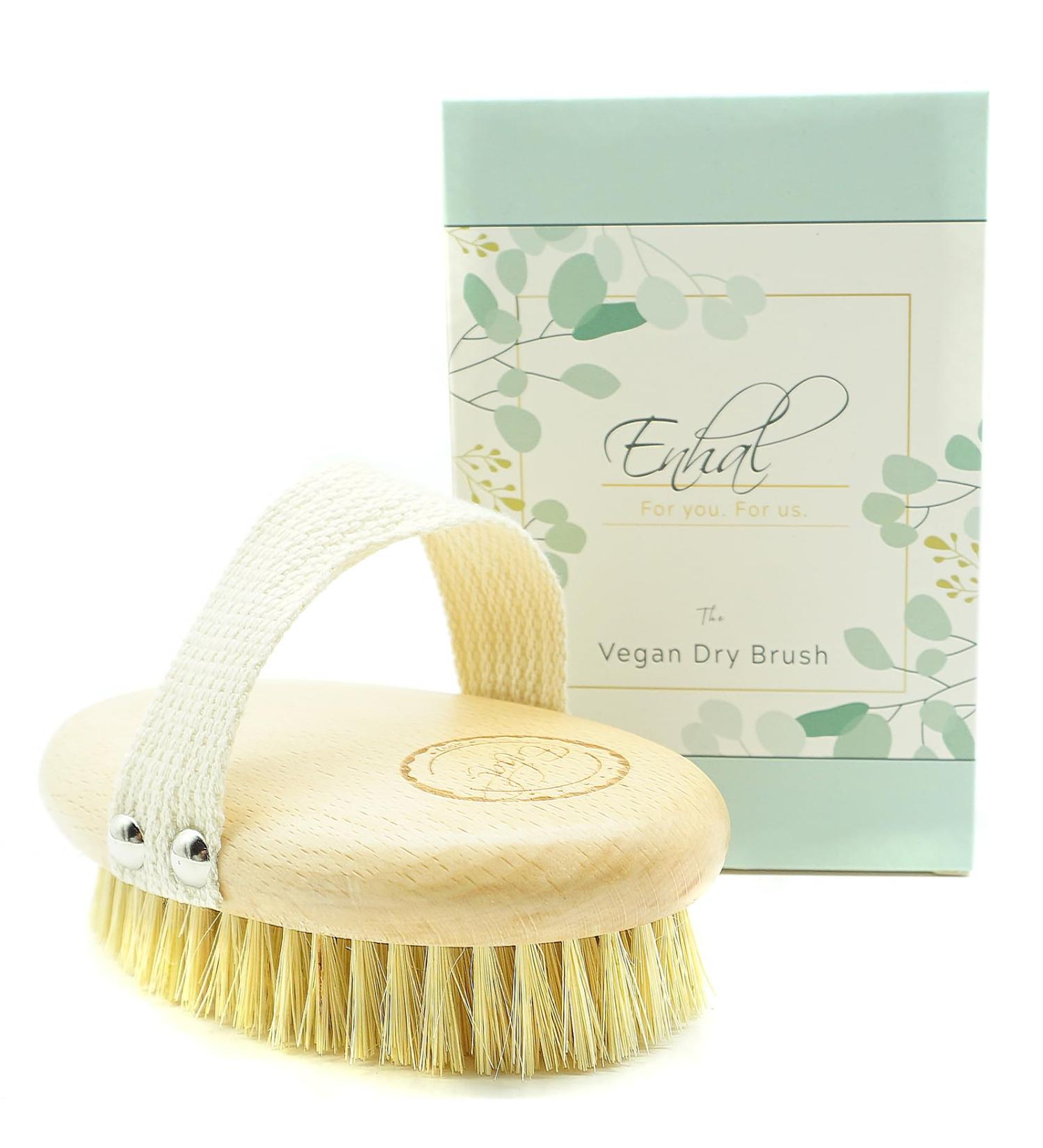 Enhal Premium Vegan Body Brush - Anti-Cellulite & Lymphatic Drainage | Professional Medium Strength Dry Brush with Natural Bristles for Flawless Skin - Buy Online on GoSupps.com