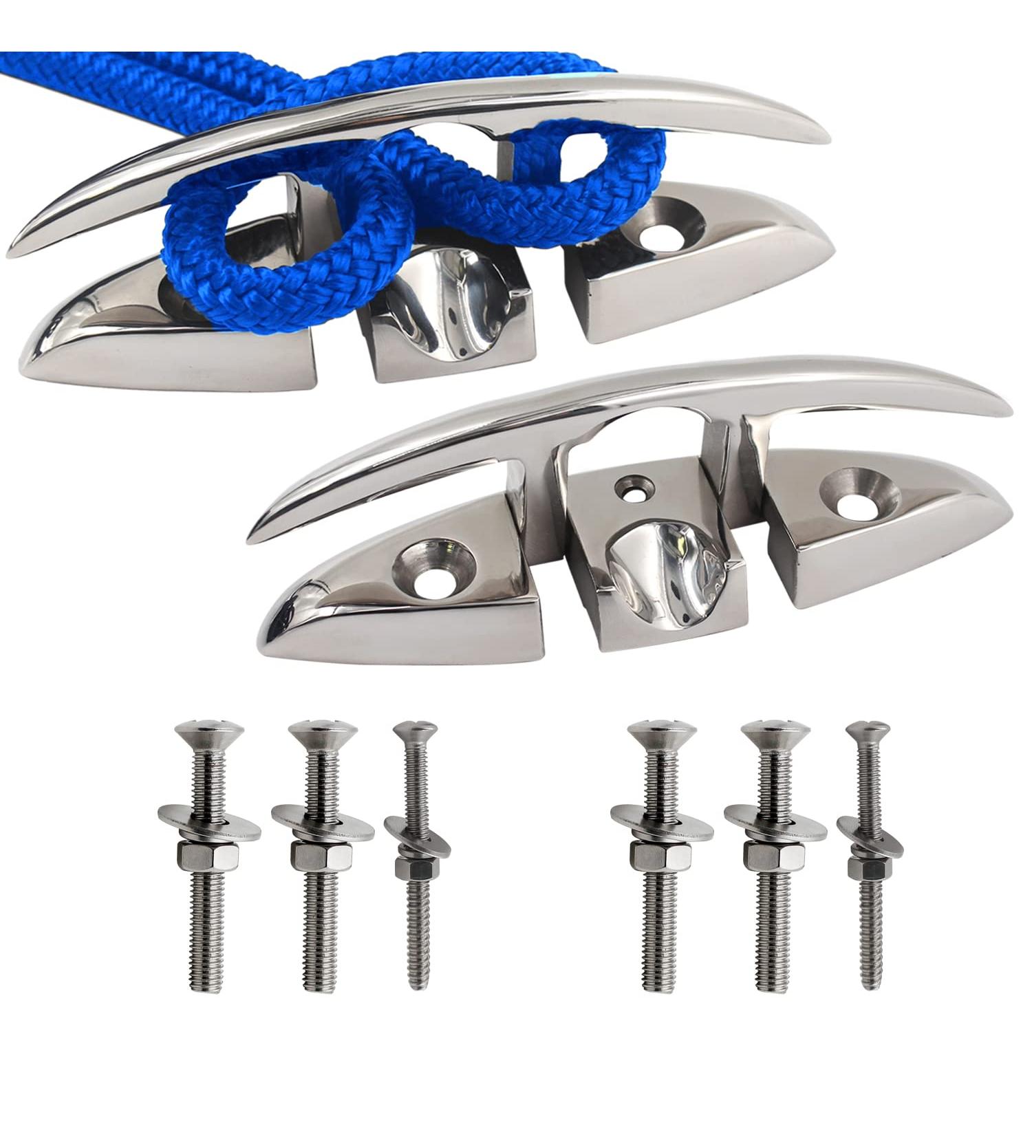 Shenghuiss 5 Stainless Steel Boat Flip Up Cleat - 2 Pcs | Deck Flush Mount Mooring Rope Cleat with Fasteners - Buy Online on GoSupps.com