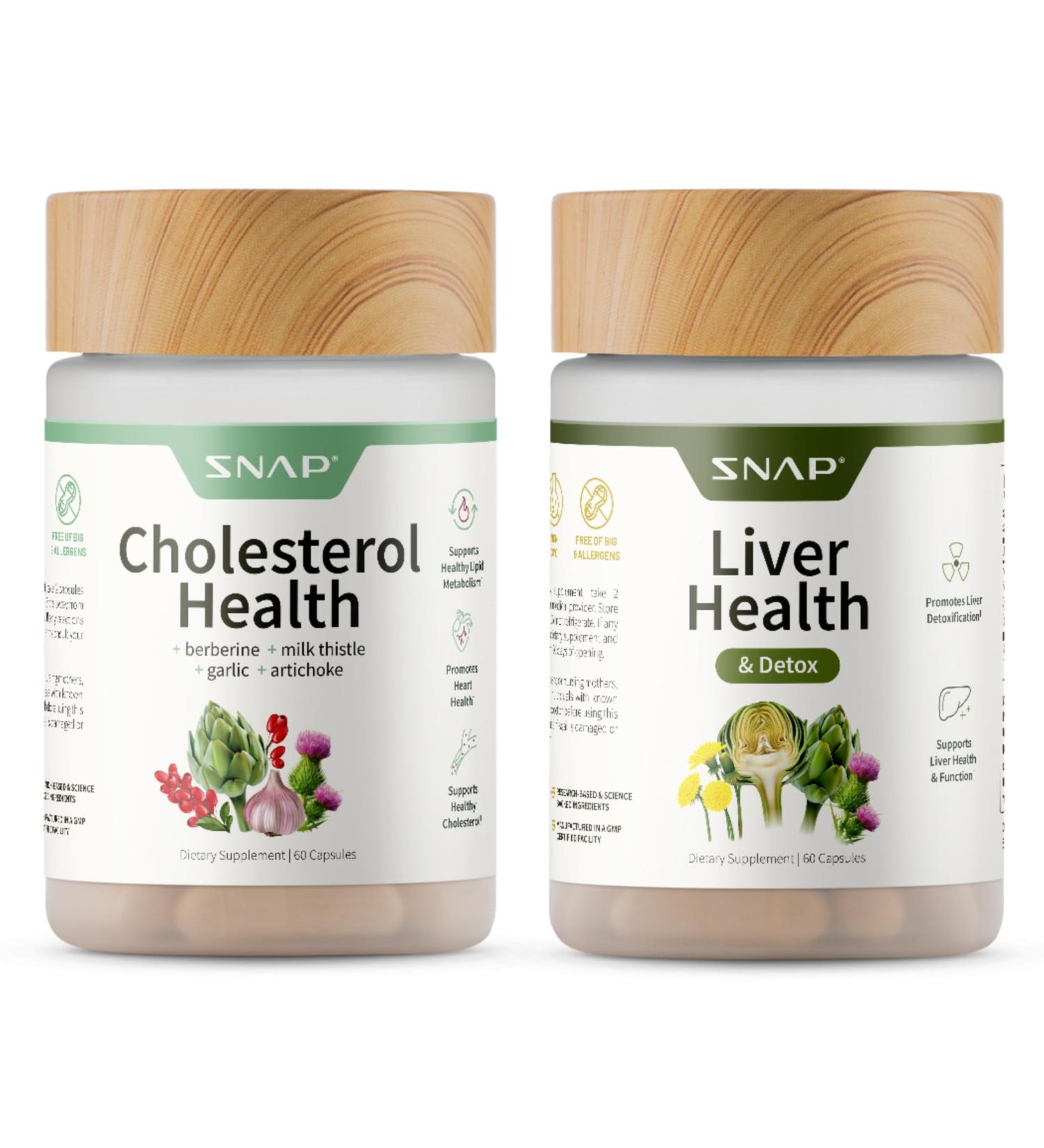 Snap Supplements Cholesterol Health + Liver Health Support Supplements 60 Vegetarian Capsules Each - Buy Online on GoSupps.com