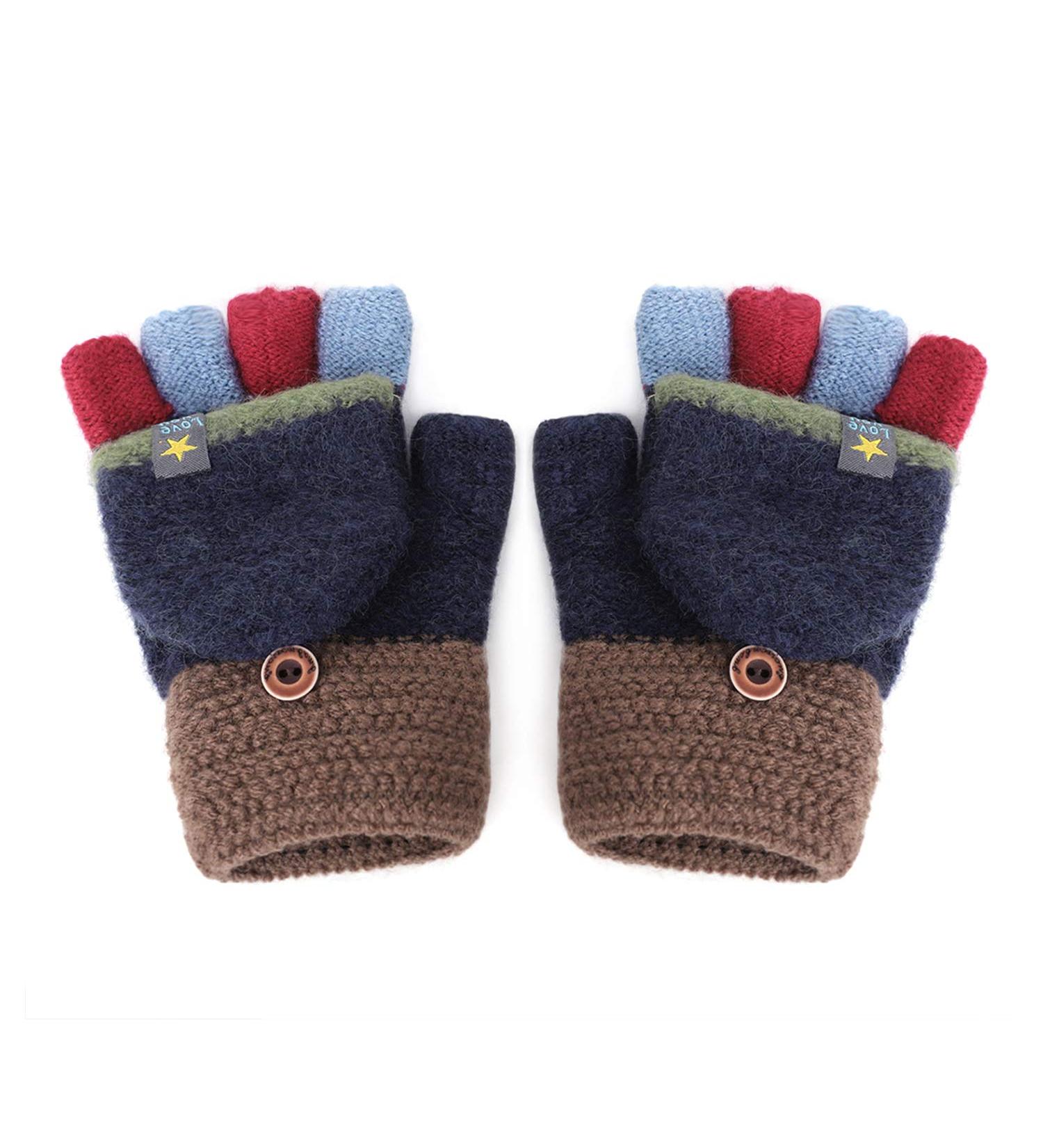 Kids Puppy Flip Top Knitted Half Finger Gloves | 3-8 Yrs | Navy Blue - Buy Online on GoSupps.com