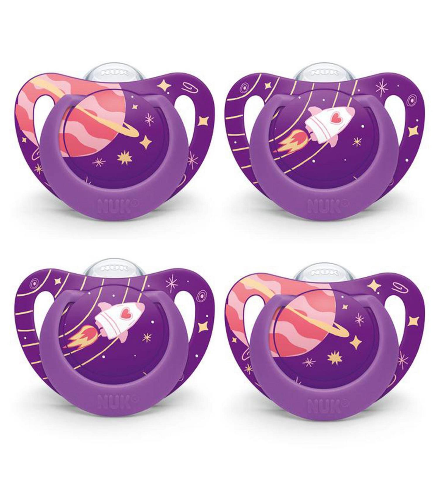 Nuk Orthodontic Pacifier Space Girl 6-18 Months 4pk - Outerspace Purple - Buy Online on GoSupps.com
