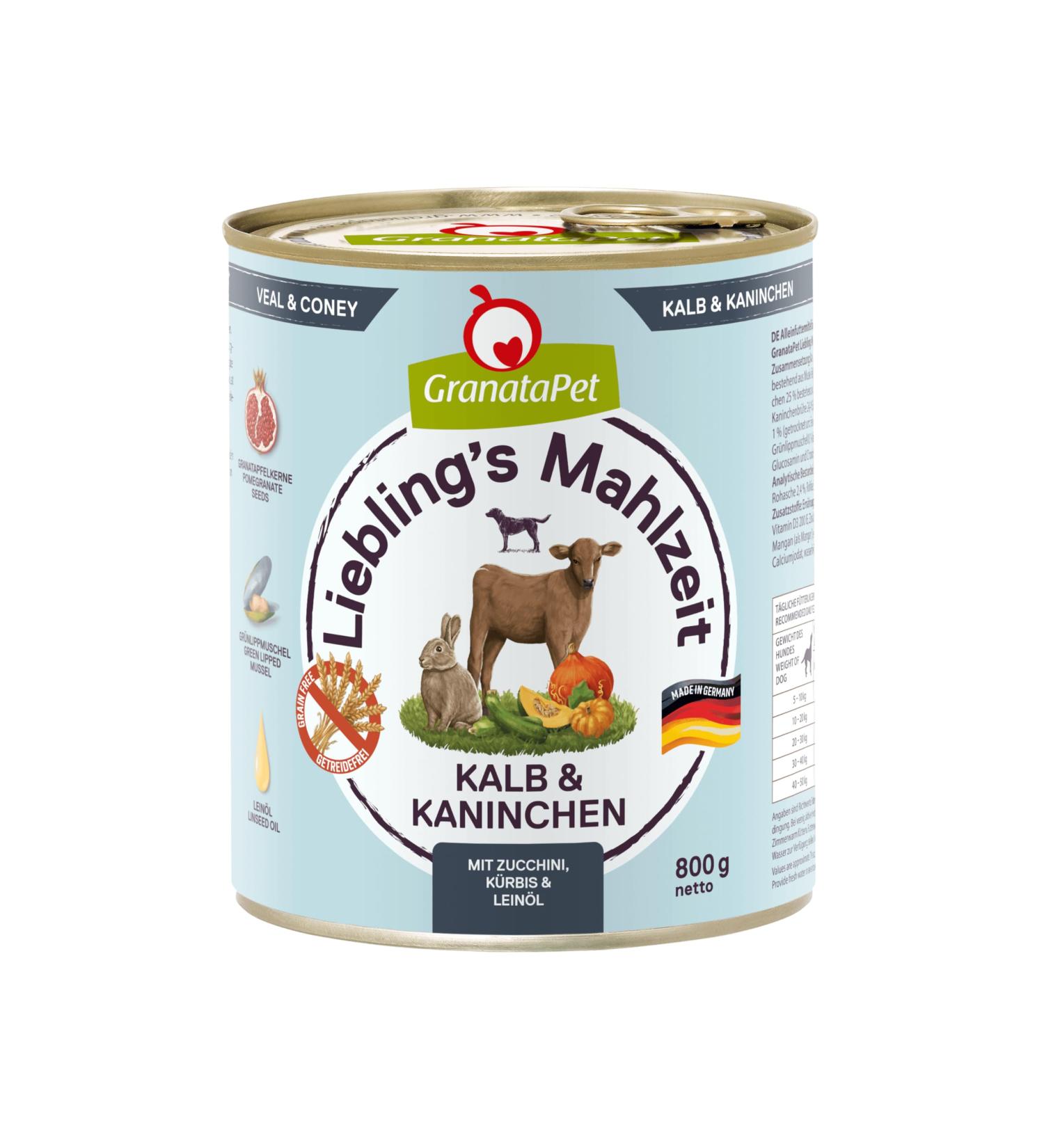 Granatapet Liebling's Meal Calf & Rabbits - Cereal-Free Sugar-Free Wet Dog Food - 6 x 800g Pack - Buy Online on GoSupps.com