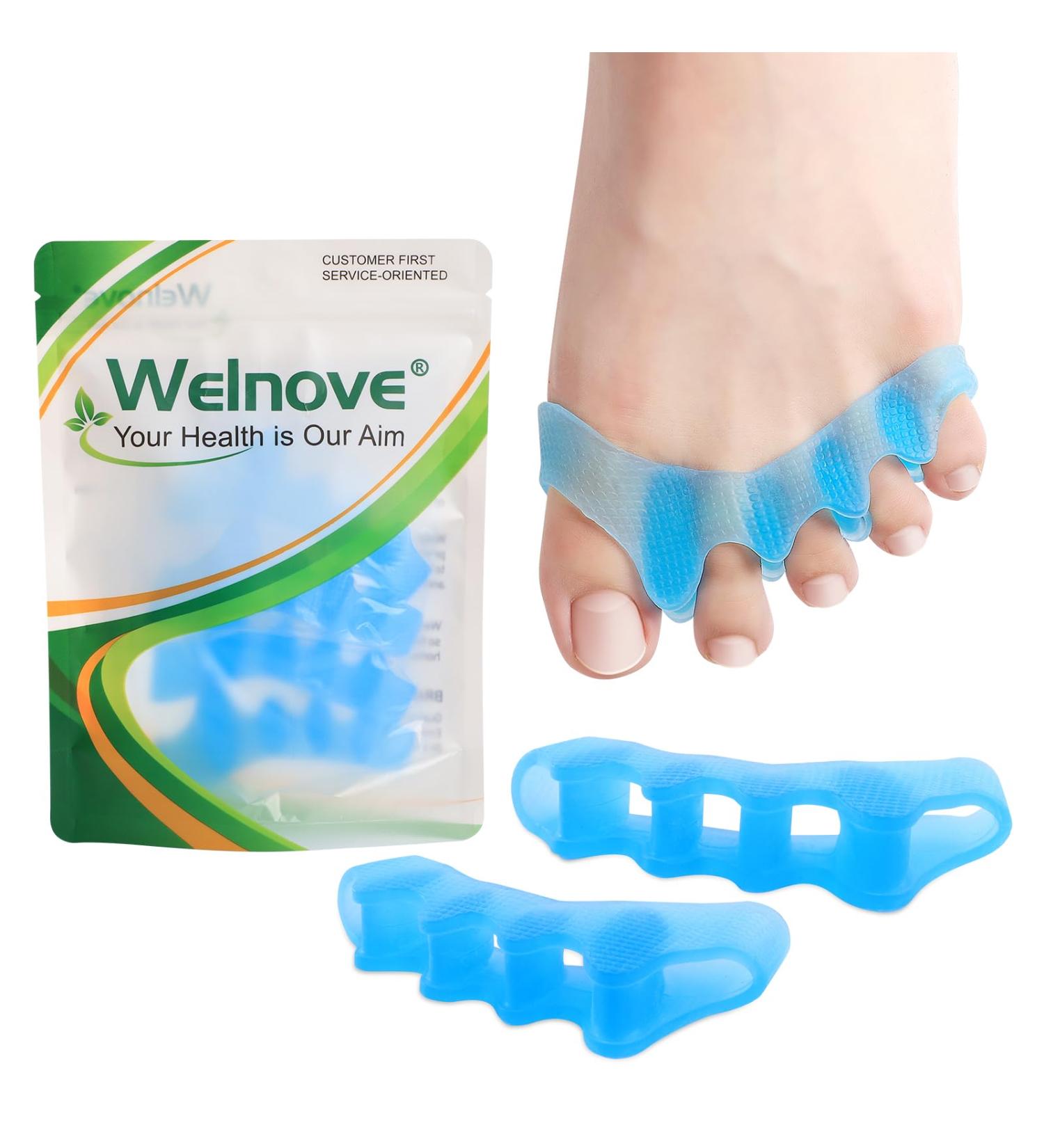 Welnove Toe Separators for Women - 4 Pack Gel Toe Straighteners for Bunions Relief & Foot Pain - Non-Slip Silicone Toe Spacers for Yoga - Blue - Buy Online on GoSupps.com