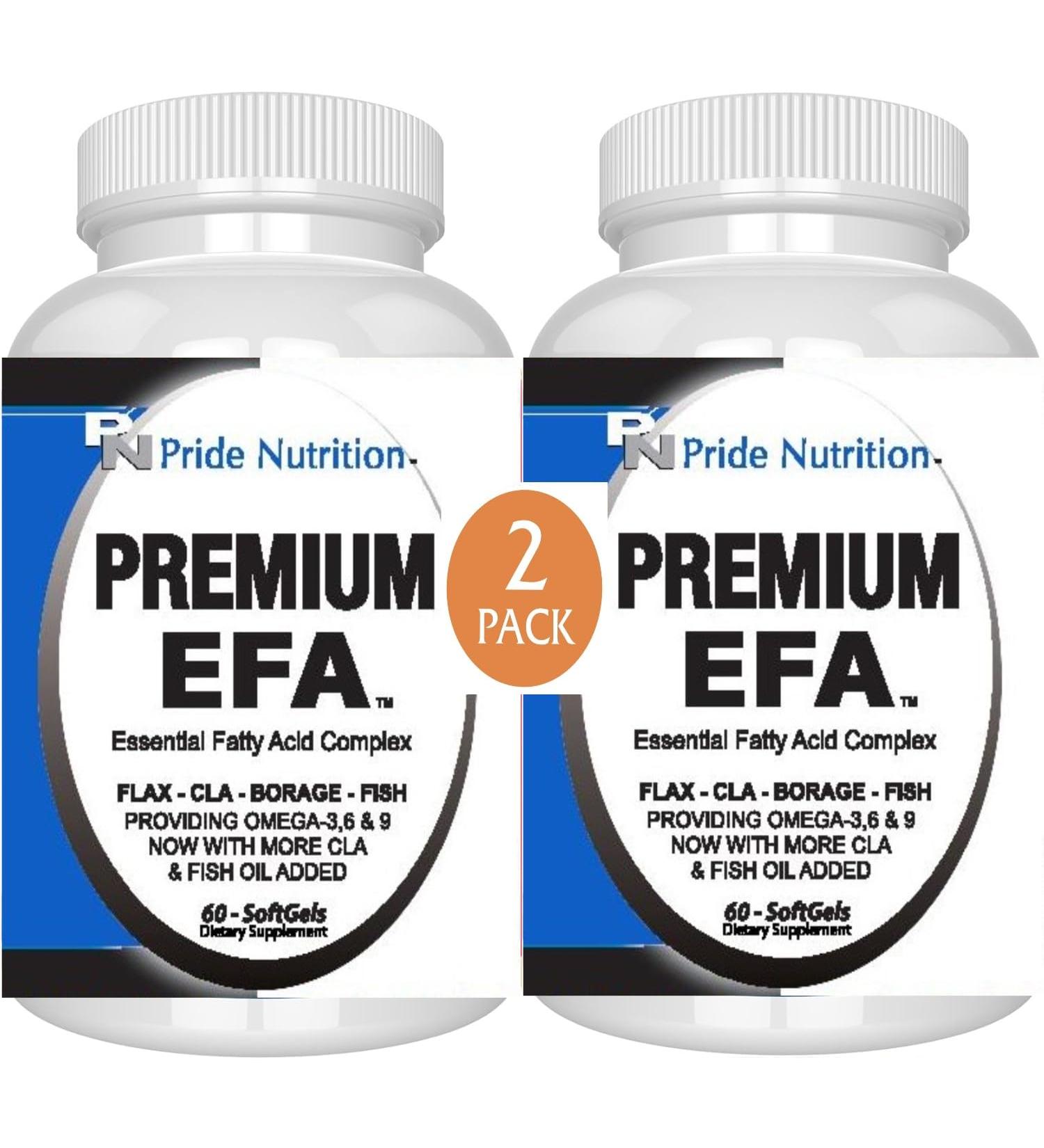 Pride Nutrition Premium EFA (2 Pack of 60 Softgels Pills) Omega 3-6-9 Supplement for Men and Women 5 in 1 - EPA, DHA, GLA, ALA & CLA Essential Fatty Acids with Fish Oil - Buy Online on GoSupps.com