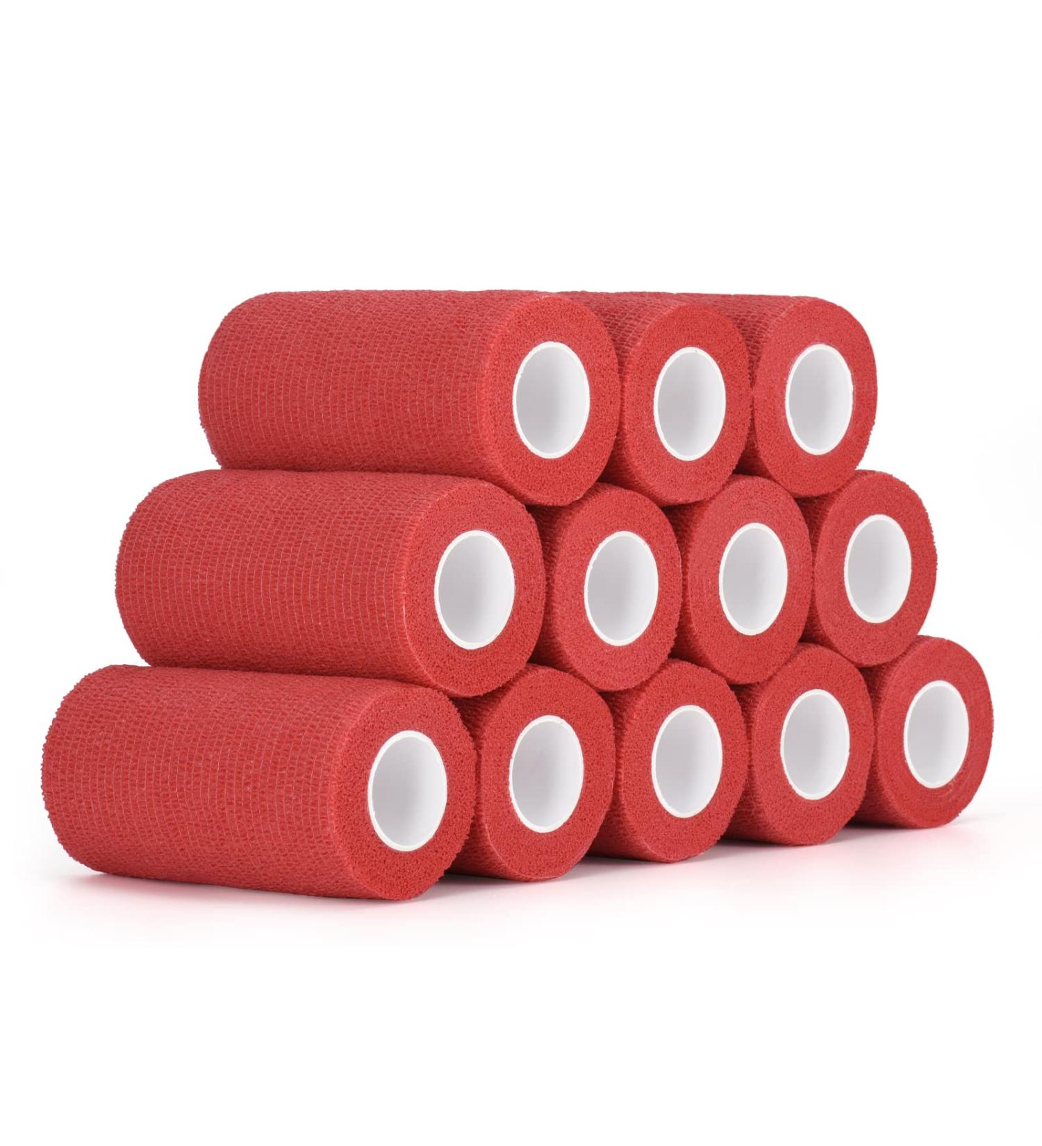 12 Roll Self-Adhesive Cohesive Bandage 10cm - Elastic Wrap for Fingers Hands Pets & Horses - Ideal for Veterinary Use (Red) - Buy Online on GoSupps.com