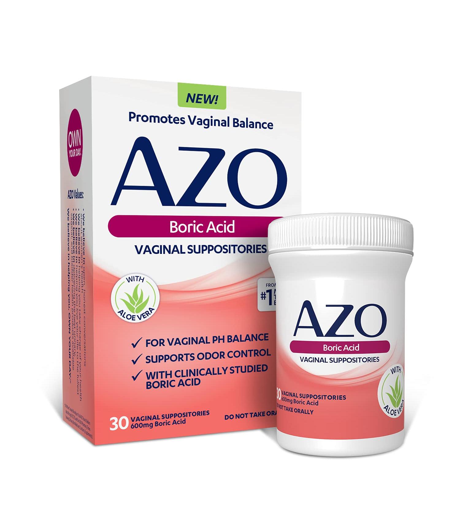 Azo Boric Acid Vaginal Suppositories 600 mg - 30 Count | pH Balance & Odor Control - Buy Online on GoSupps.com