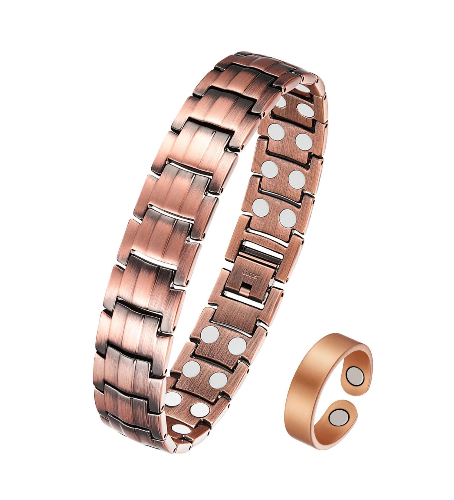 Jecanori 3X Ultra Strength Copper Magnetic Bracelet with 57 Magnets (3500 Gauss) | Adjustable Wristband Brazaletes | Free Adjustt Tool & Gift Box | 2x Copper - Buy Online on GoSupps.com