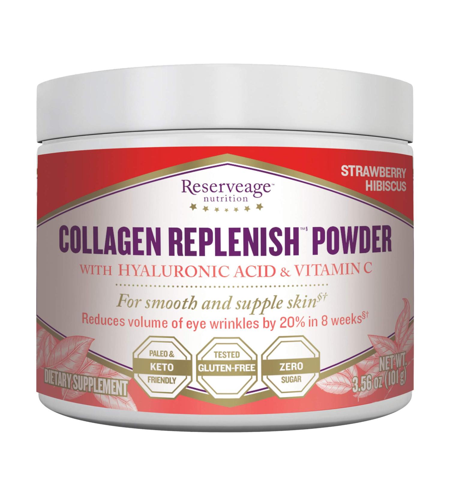 ReserveAge Nutrition Collagen Replenish Powder - Strawberry Hibiscus 3.56 oz | Improve Skin & Joint Health - Buy Online on GoSupps.com