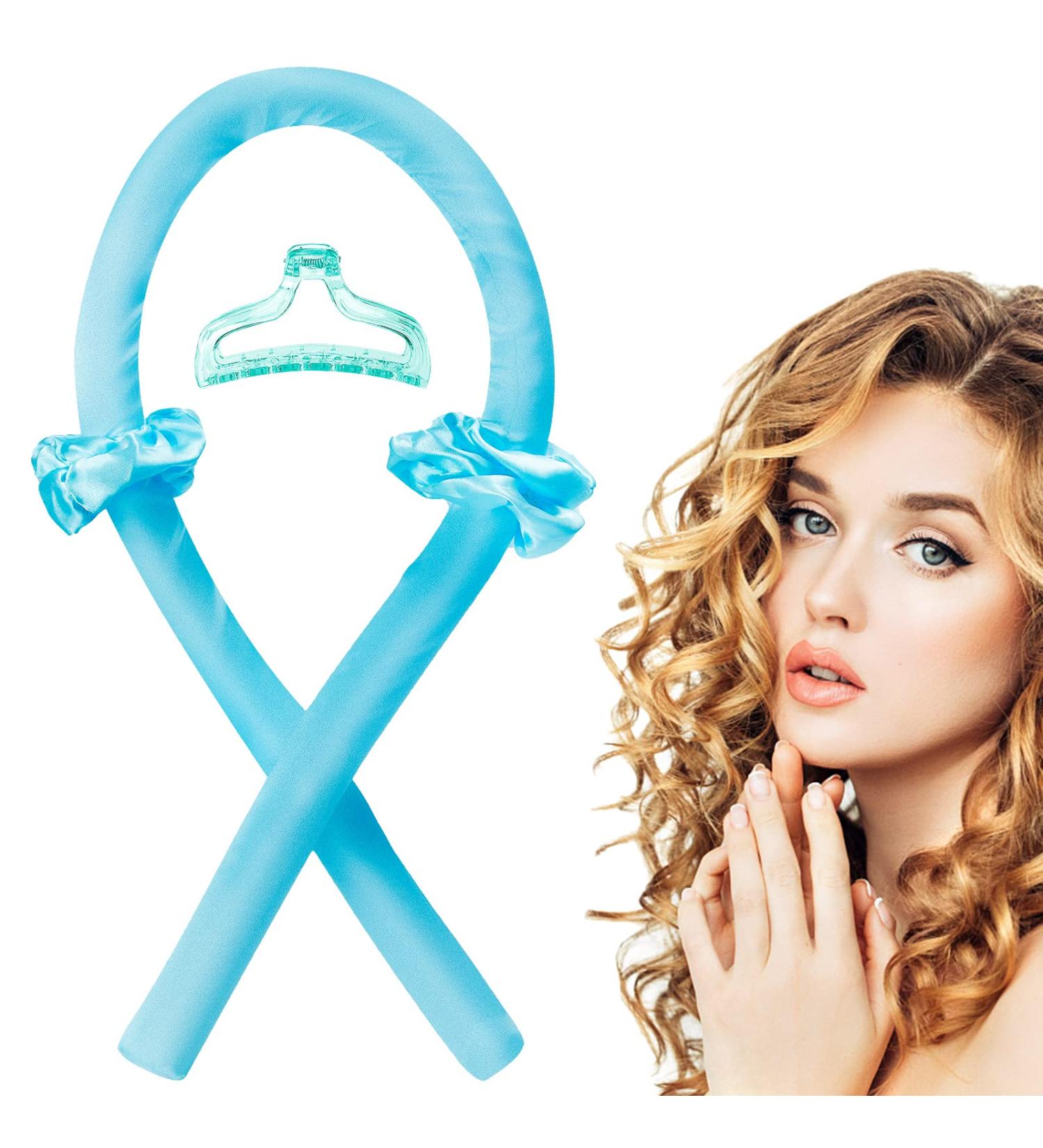 Silk Ribbon Heatless Hair Curler for Women | Overnight Long Hair Styling Tools | Heatless Curling Rod Headband with Scrunchies Clips (Black/Blue) - Buy Online on GoSupps.com