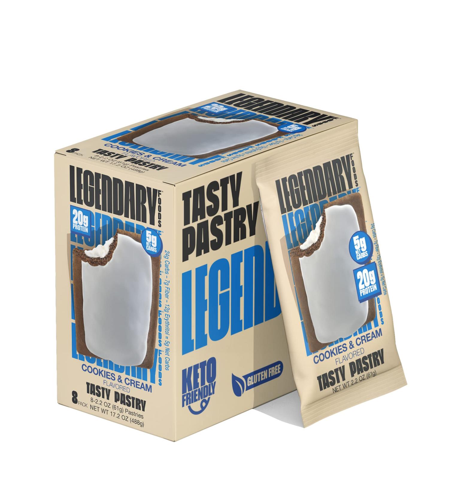 Legendary Foods Tasty Pastry 20g Protein Bar Alternative | Low Carb Gluten Free | Keto Friendly |No Sugar Added | 8-Pack Cookies & Cream | High Protein Snacks for On-The-Go Breakfast - Buy Online on GoSupps.com