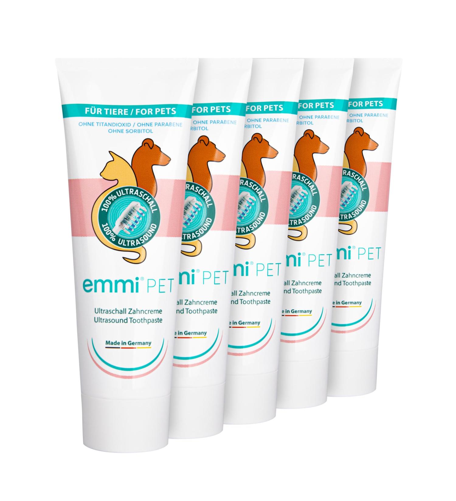 EMMI-PET 5x Dog Toothed Cream for Ultrasound Toothbrush | Vegan Dog Toothpaste for All Breeds & Sizes | No Fluoride Sorbitol Titanium Dioxide or Parabens | Cruelty-Free - Buy Online on GoSupps.com