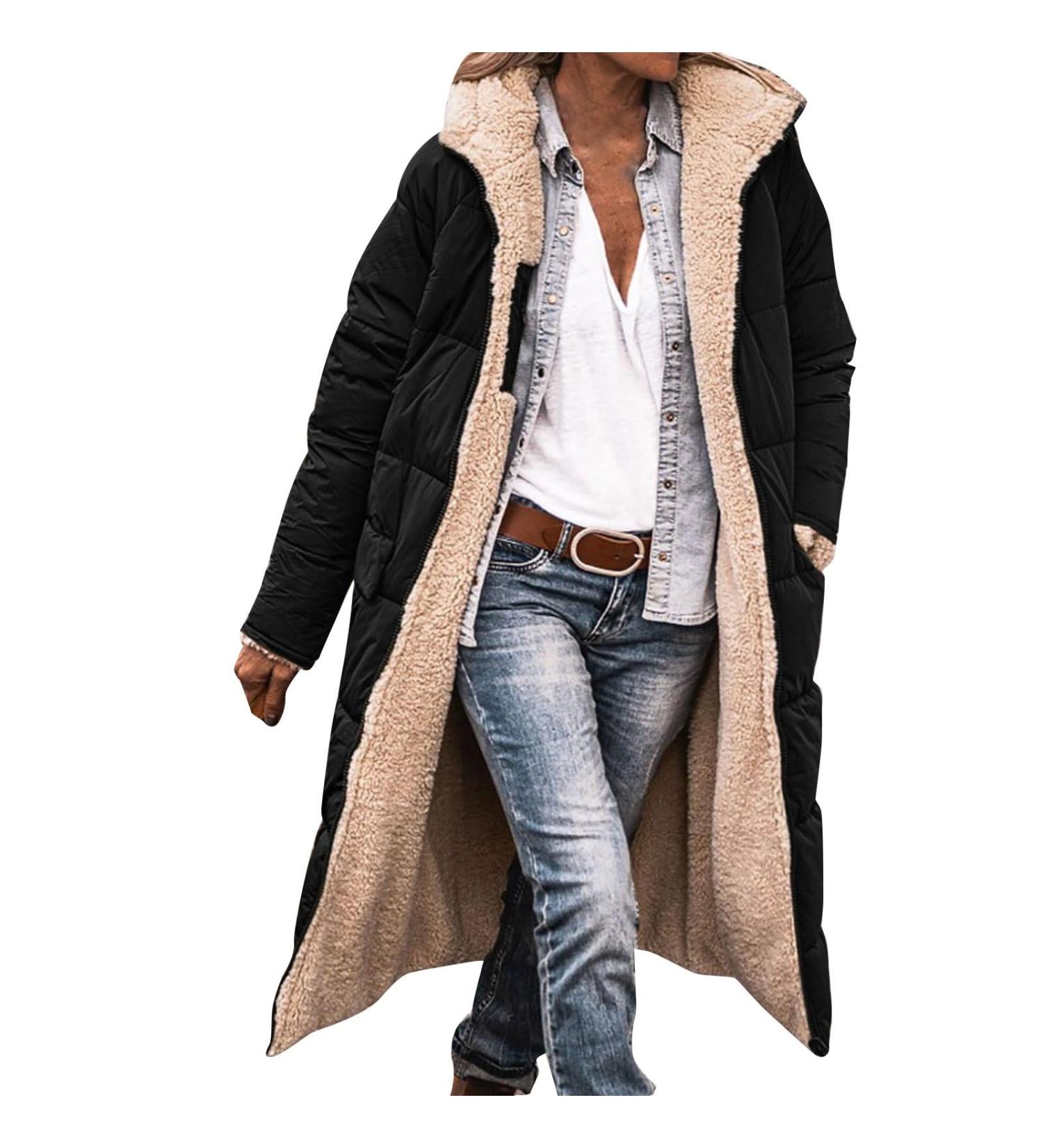 Hanxiulin Plush Oversize Hoodie Jacket for Women - Winter Fleece Coat & Casual Sweat Jacket in Black - Buy Online on GoSupps.com