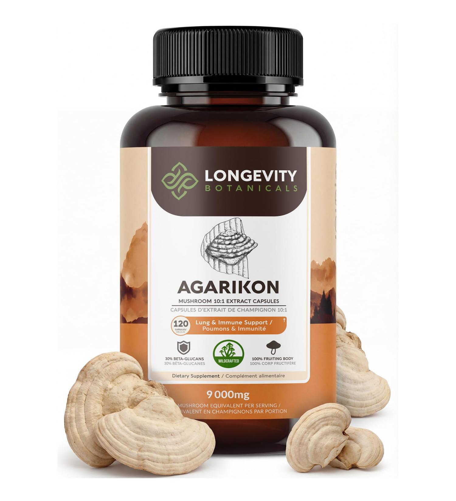 Longevity Botanicals Agarikon Mushroom Extract Capsules (120) | Concentrated 10:1 Ratio | 100% Fruiting Bodies | Laricifomes Officinalis Supplement for Immunity & Respiratory Support - Buy Online on GoSupps.com