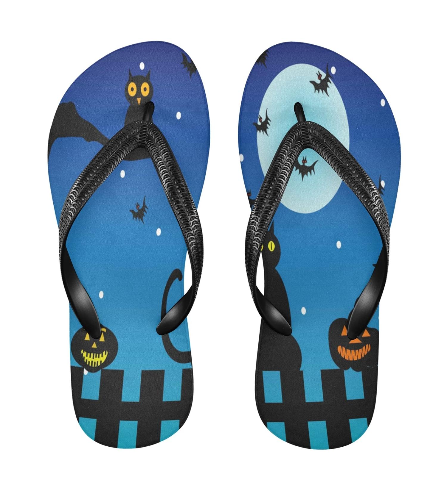 Mnsruu Halloween Flip Flops - Pumpkin Bat Owl & Castle Designs | Fun & Unique Footwear for All Ages - Buy Online on GoSupps.com