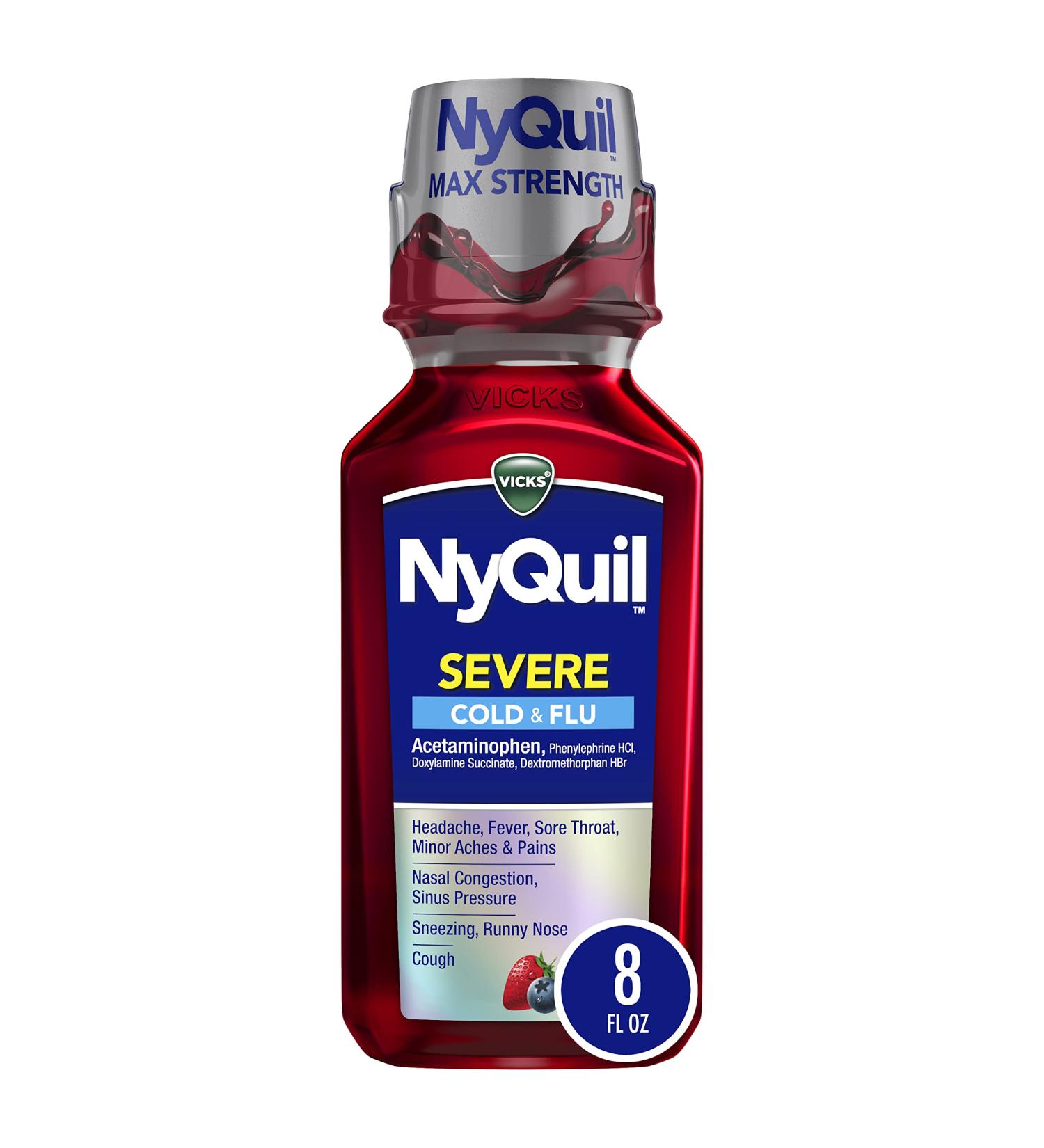 Vicks NyQuil Severe Cold & Flu Nighttime Relief Liquid - 8 Fl Oz - Berry Flavor - Buy Online on GoSupps.com
