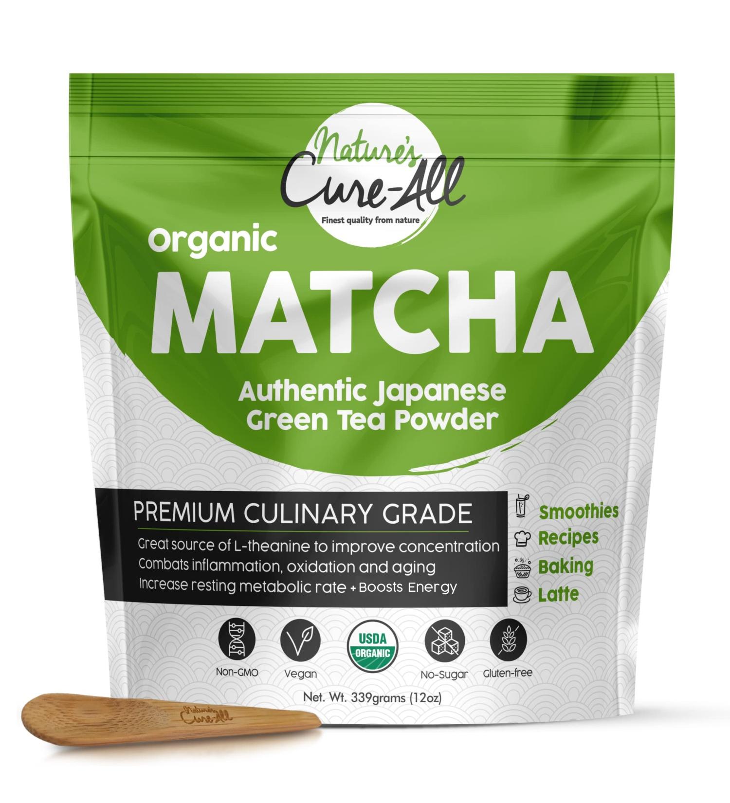 Organic Japanese Culinary Matcha Powder - 1st Harvest Grade, USDA Certified, 12 Oz - Boost Metabolism, Immunity, Lower Cholesterol & Blood Sugar - Buy Online on GoSupps.com