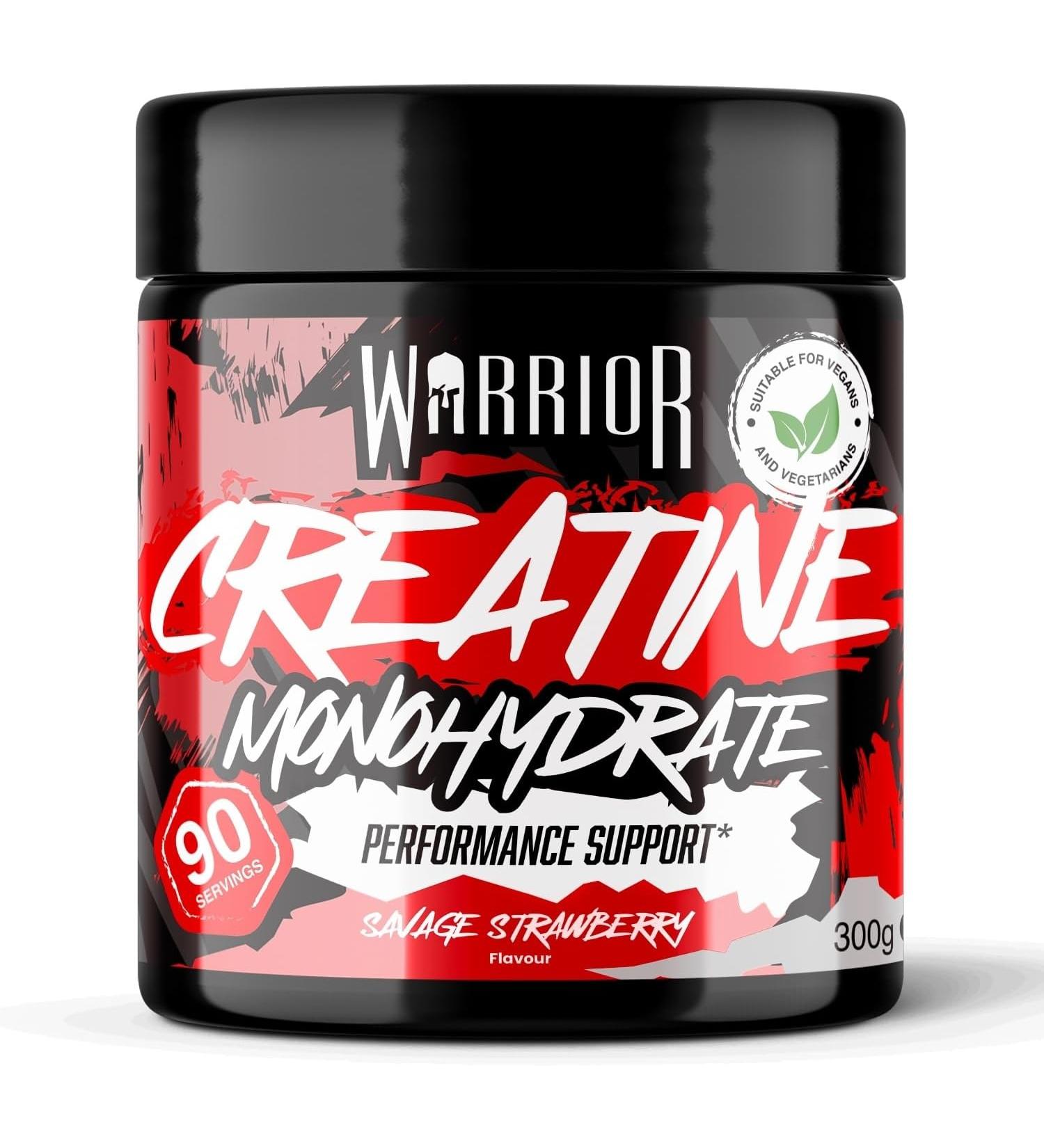 Warrior Creatine Monohydrate Powder 300g - Micronised for Easy Mixing - Savage Strawberry Flavor - Buy Online on GoSupps.com