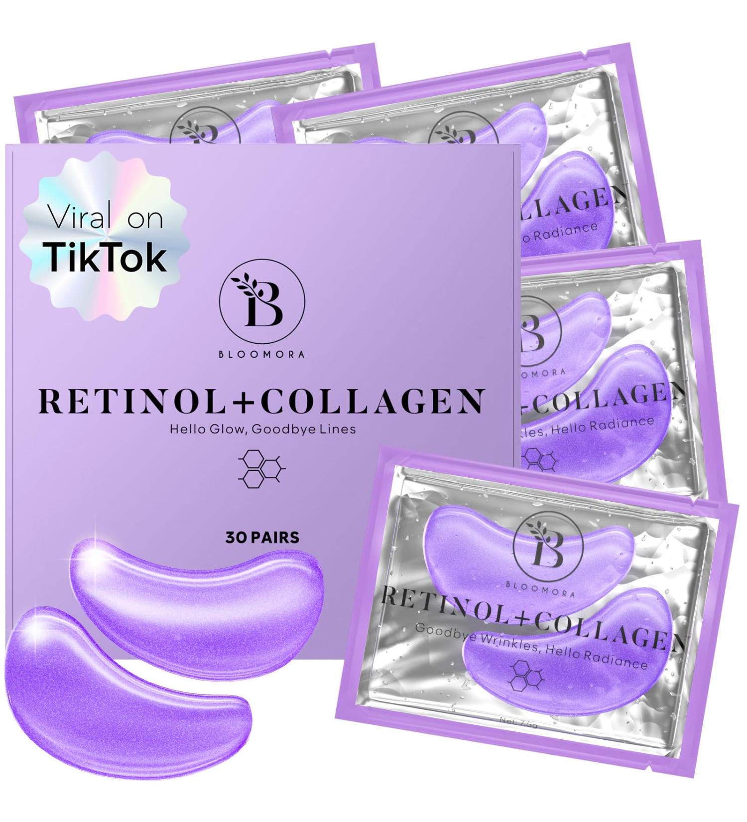 BLOOMORA Retinol & Collagen Under Eye Gel Patches (30 Pairs) | Eye Masks for Puffy Eyes | Under Eye Patches for Dark Circles & Puffiness | Under Eye Mask for Eye Care | Collagen Eye Patches - Buy Online on GoSupps.com