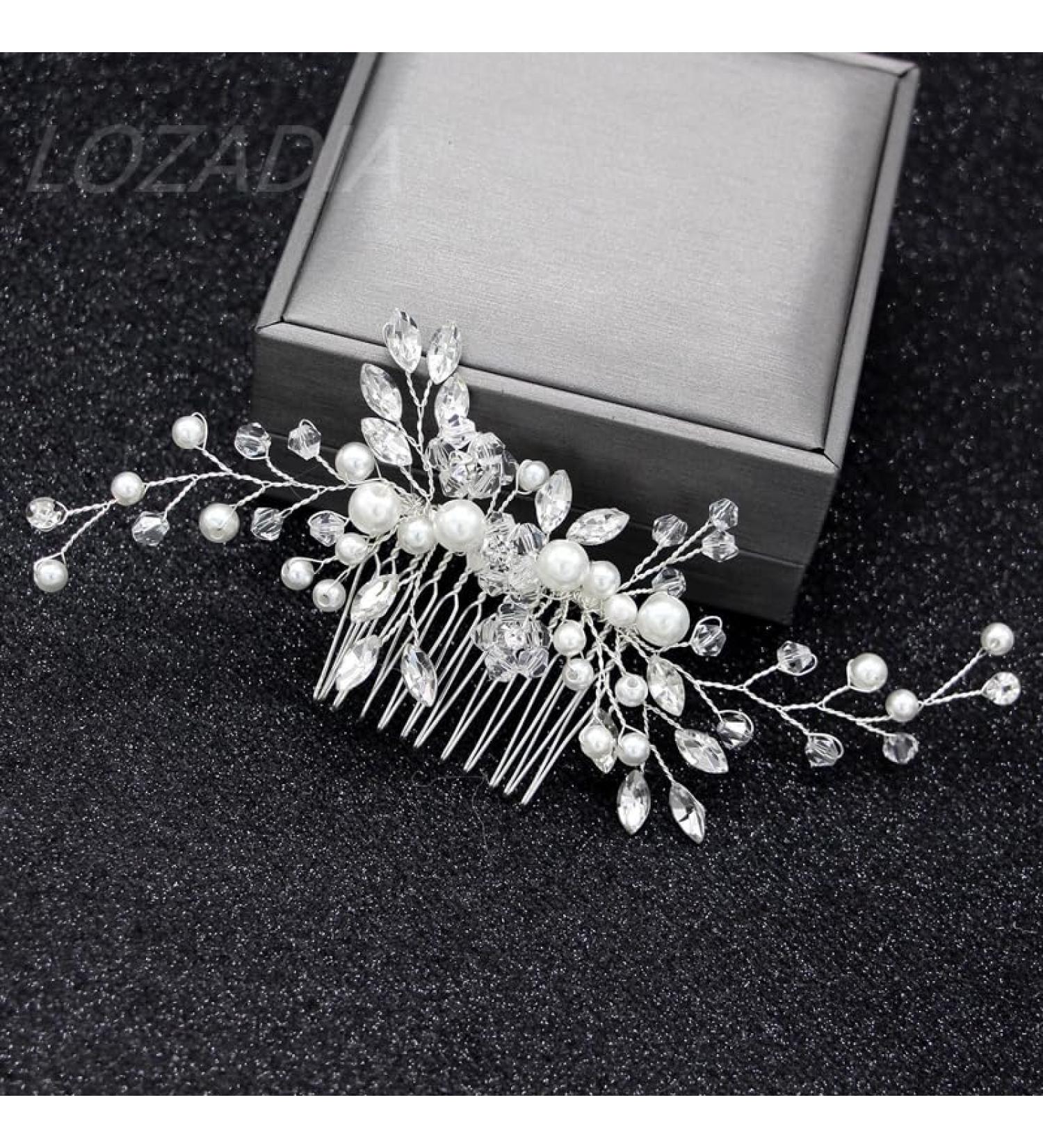 Silver Bridal Flower Side Hair Clip with Pearls - Wedding Headpiece for Brides & Bridesmaids - Buy Online on GoSupps.com