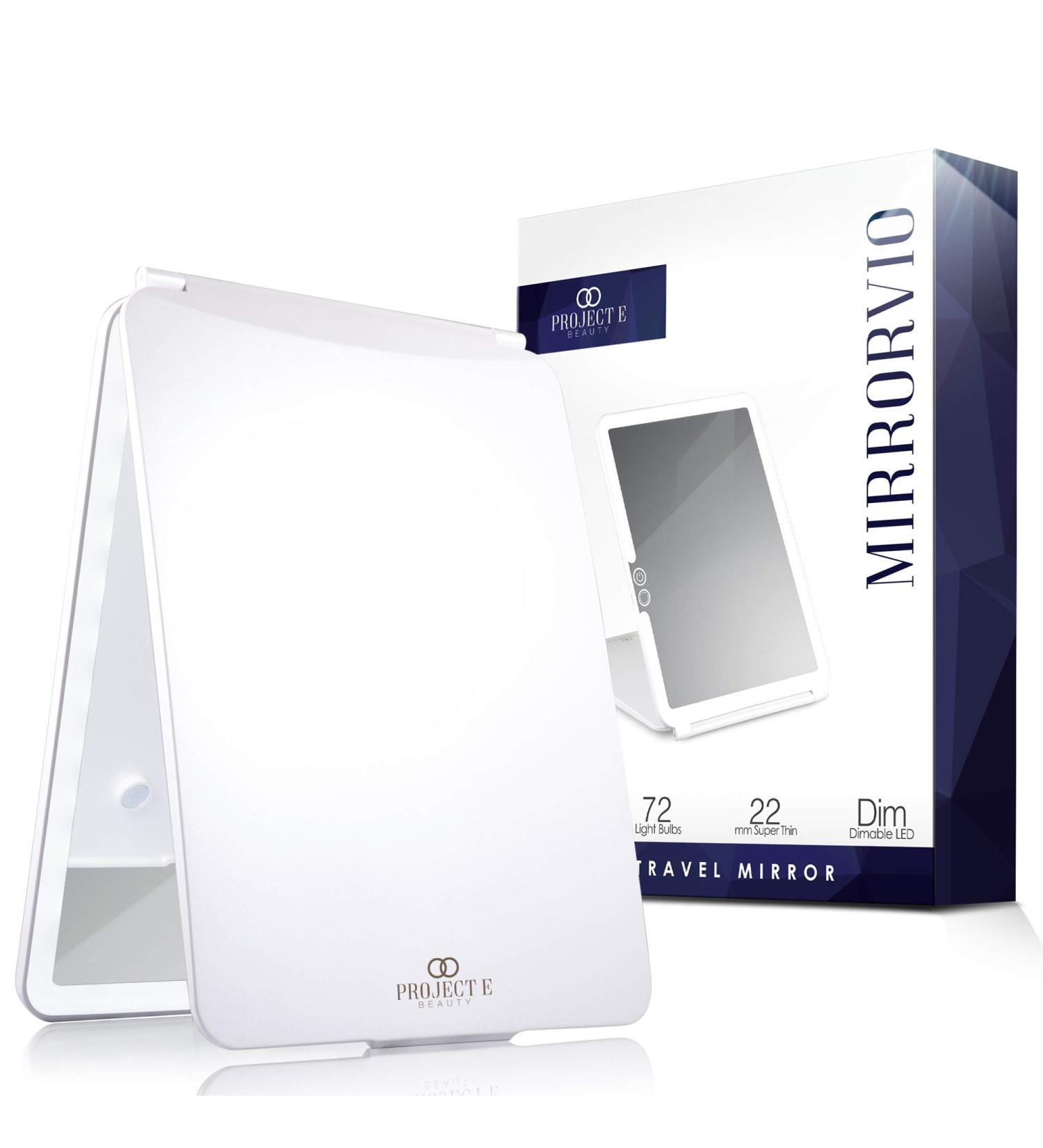 Project E Beauty Mirrorvio LED Travel Vanity Mirror | 3 Lighting Modes, Dimmable & Touch Control | Rechargeable & Portable | Foldable Cosmetic Mirror - Buy Online on GoSupps.com