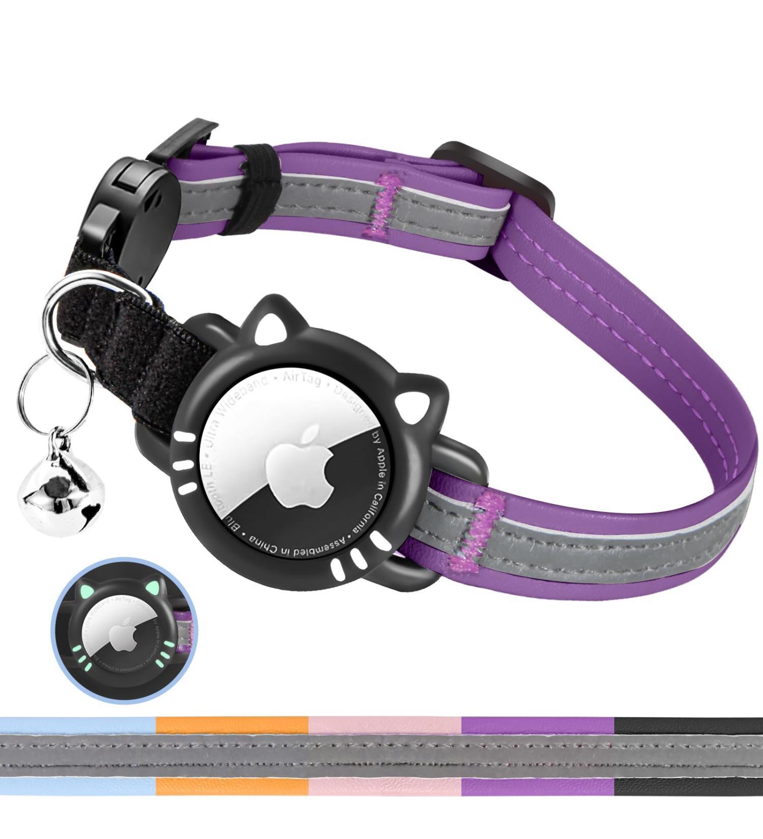 Agoumlux Airtag Reflective Cat Collar with Bell - Adjustable Safety Buckle for Young Cats | Violet (S: 23-33 cm) | International Shipping - Buy Online on GoSupps.com