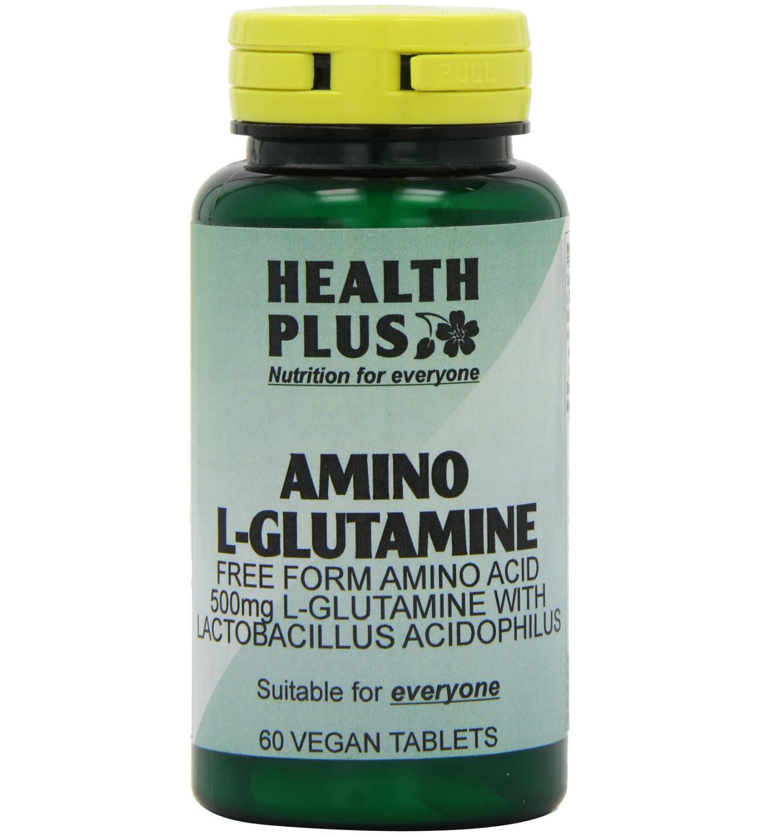 Health Plus Amino L-Glutamine 500mg Supplement - 60 Tablets - Buy Online on GoSupps.com