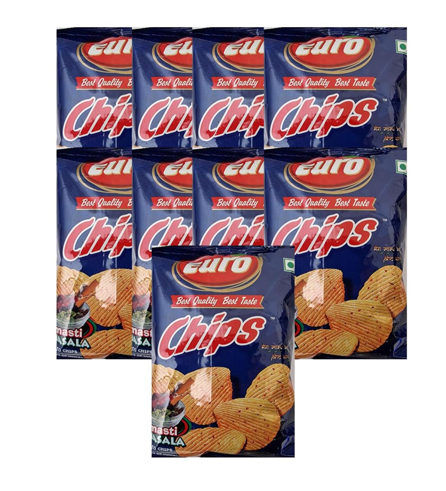 Euro Masala Masti 43g - Crunchy Chips - Tea Time Snack - Blend of Indian Spices - Perfect Snack at Work Home Or School (Pack of 9)
