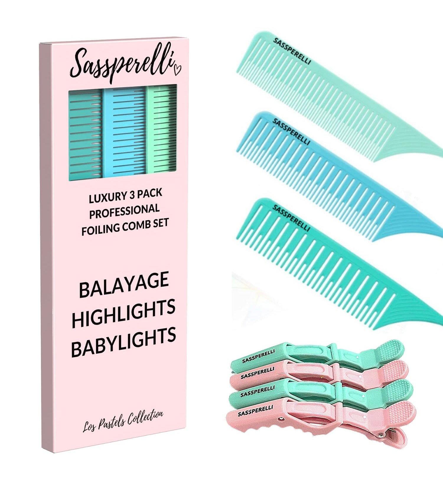 Sassperelli Pastel Highlighting Combs 3 Pack with Premium Alligator Clips - Ideal for Balayage & Foils - Buy Online on GoSupps.com