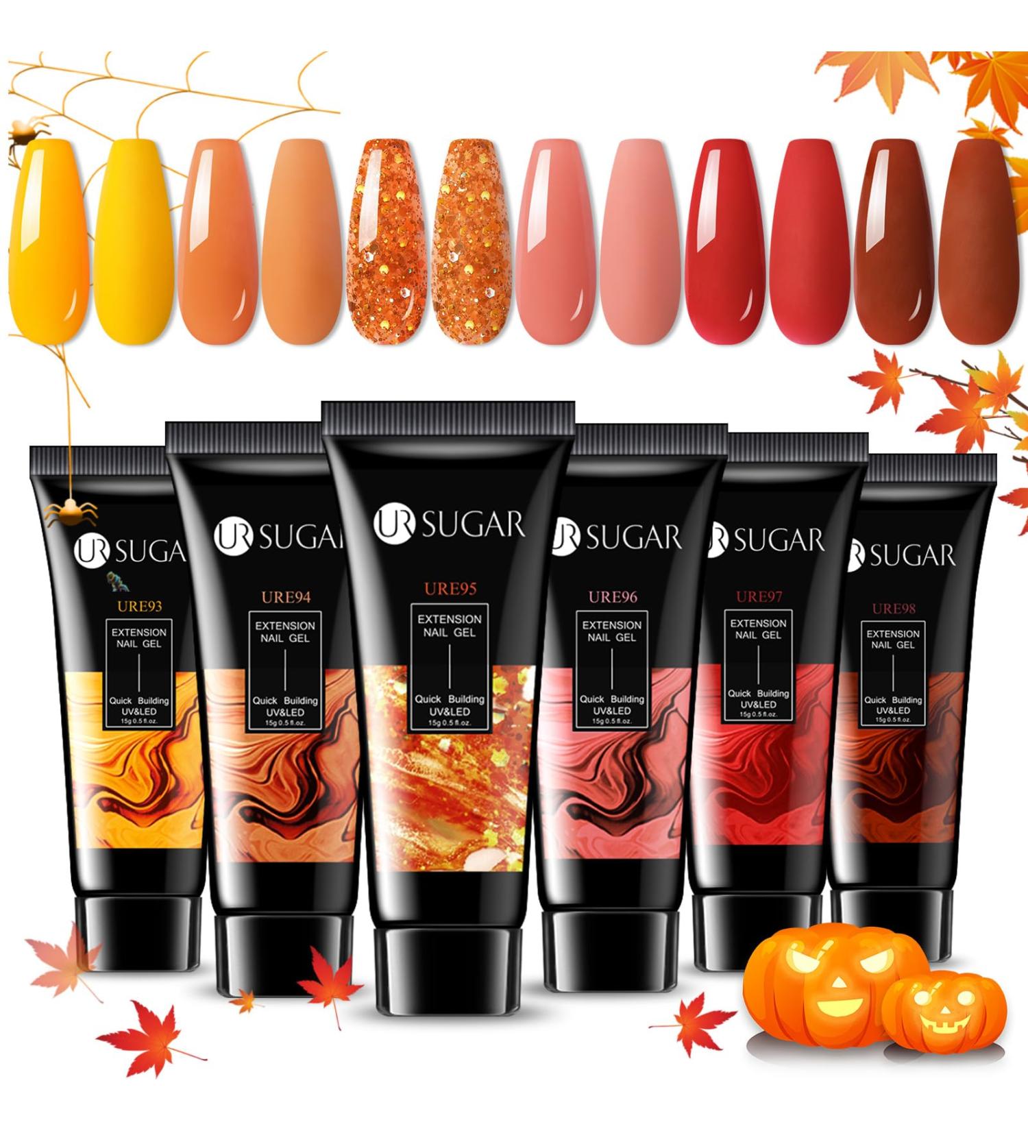 UR SUGAR Autumn Winter Poly Extension Gel Nail Set - 6 Fall Colours Including Maple, Pumpkin, and Glitter Red - Perfect for Halloween and Christmas Gifts Box for Women - Buy Online on GoSupps.com