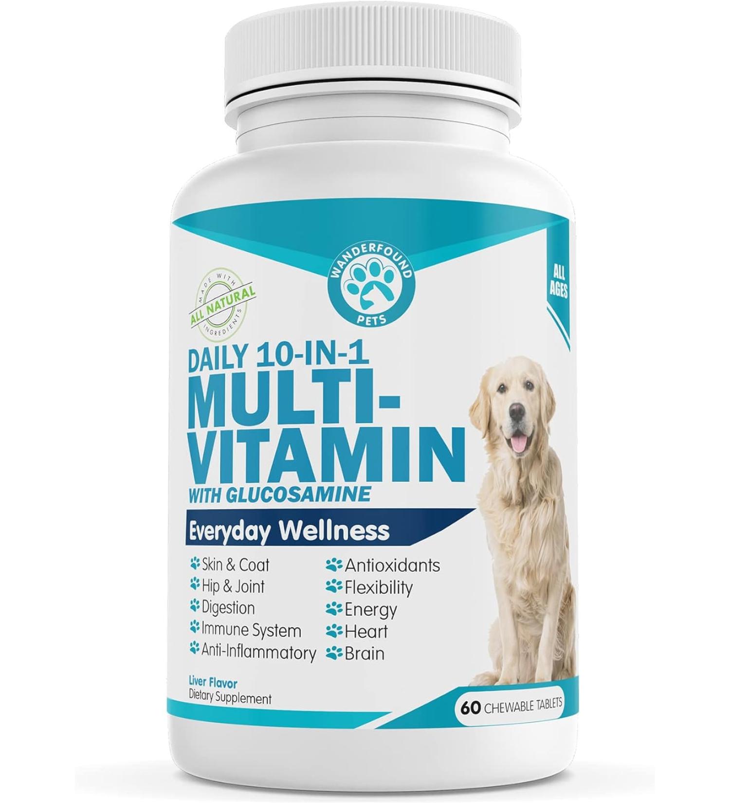 Wanderfound Pets 10-in-1 Dog Multivitamin with Glucosamine  D3  MSM - 60 Chewable Tablets - Buy Online on GoSupps.com
